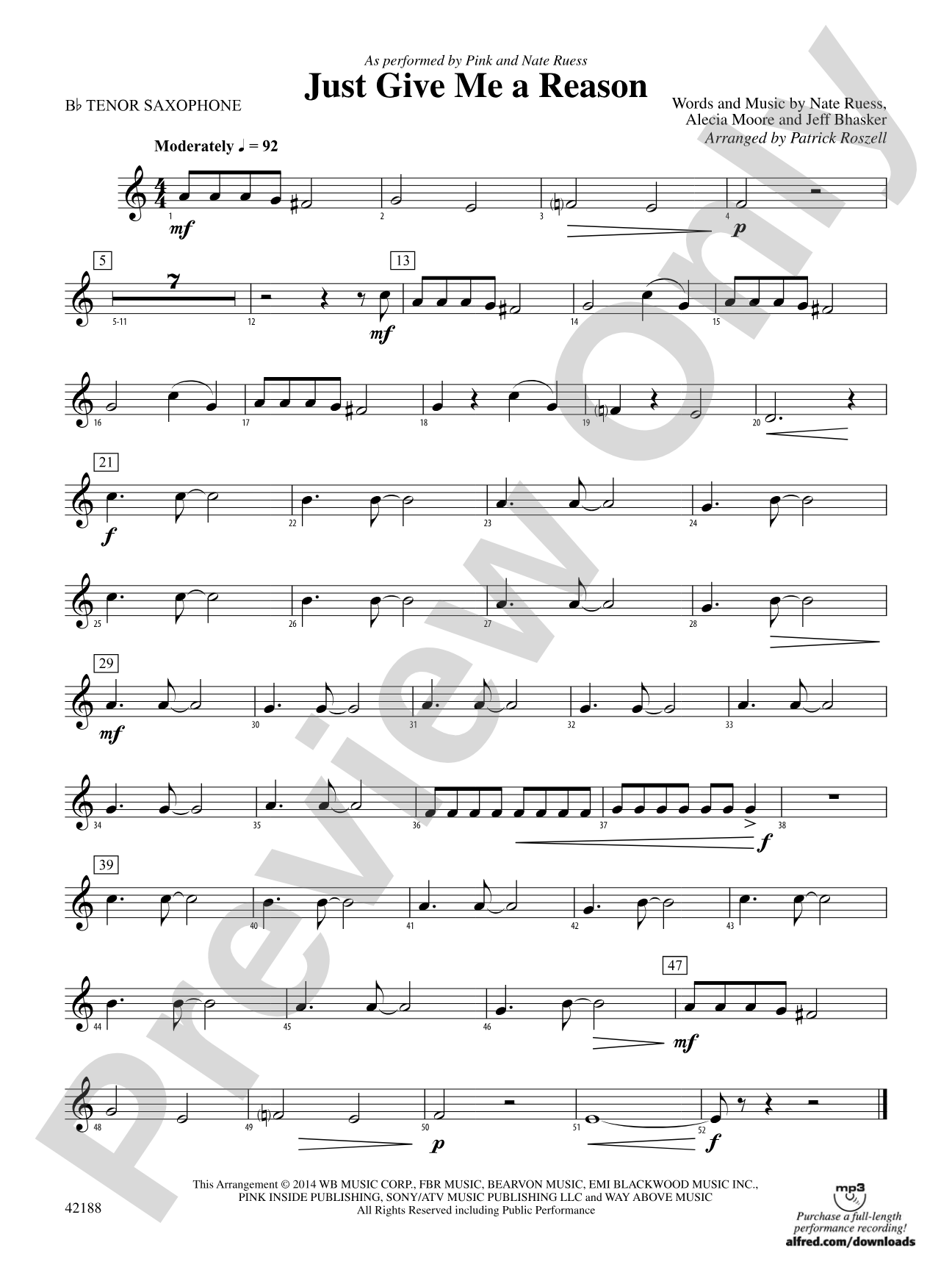 Just Give Me a Reason: B-flat Tenor Saxophone