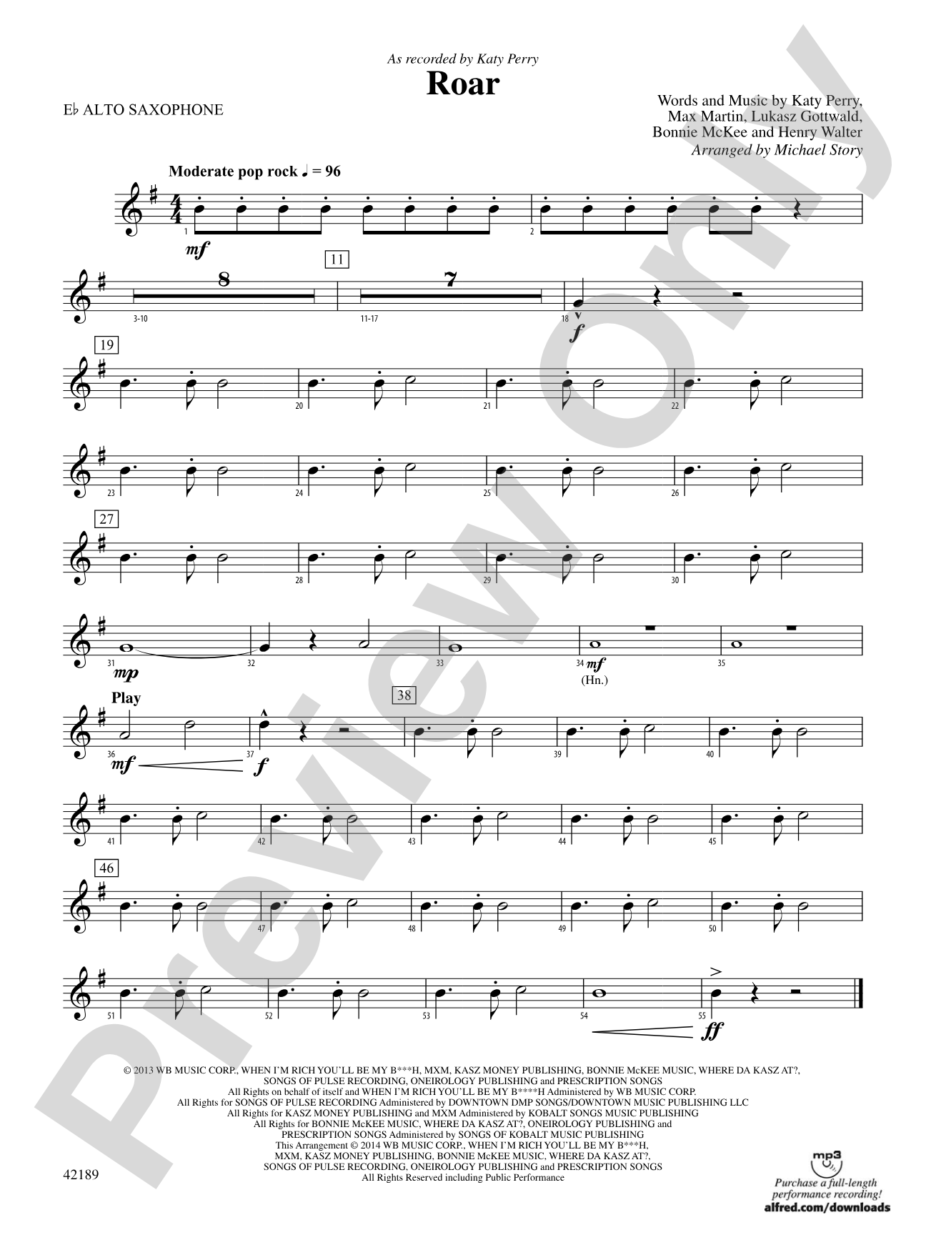 Roar: E-flat Alto Saxophone
