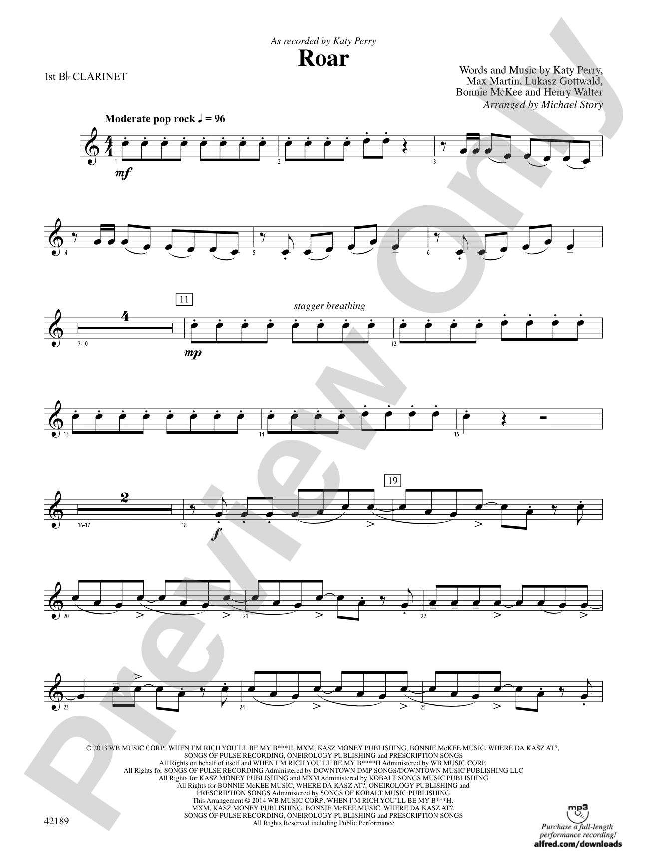 Roar: 1st B-flat Clarinet