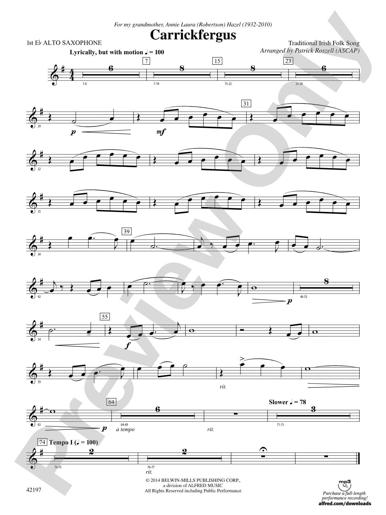Carrickfergus: E-flat Alto Saxophone