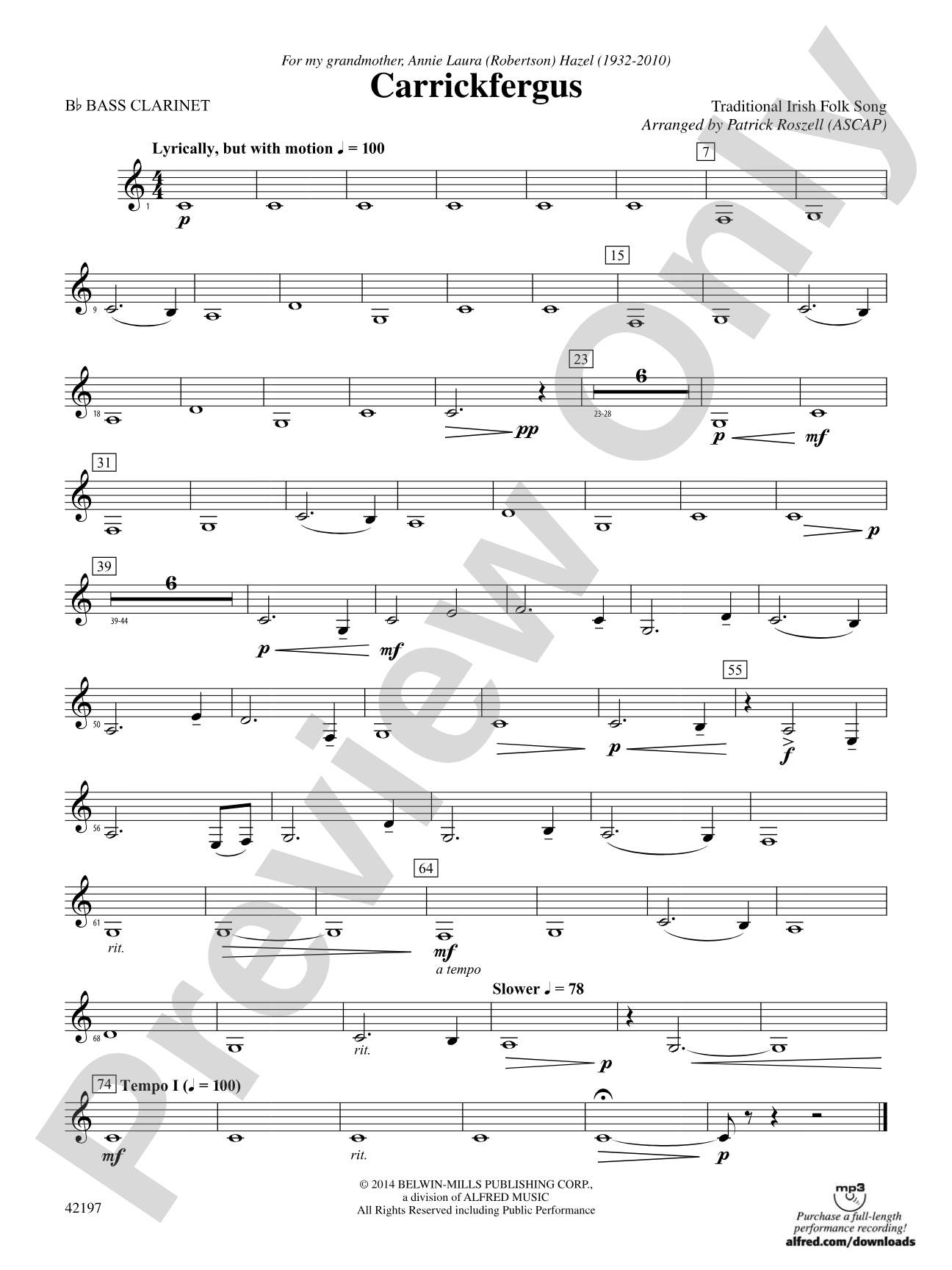 Carrickfergus: B-flat Bass Clarinet