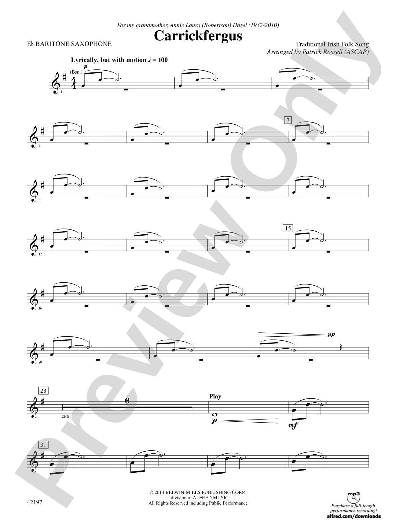 Carrickfergus: E-flat Baritone Saxophone