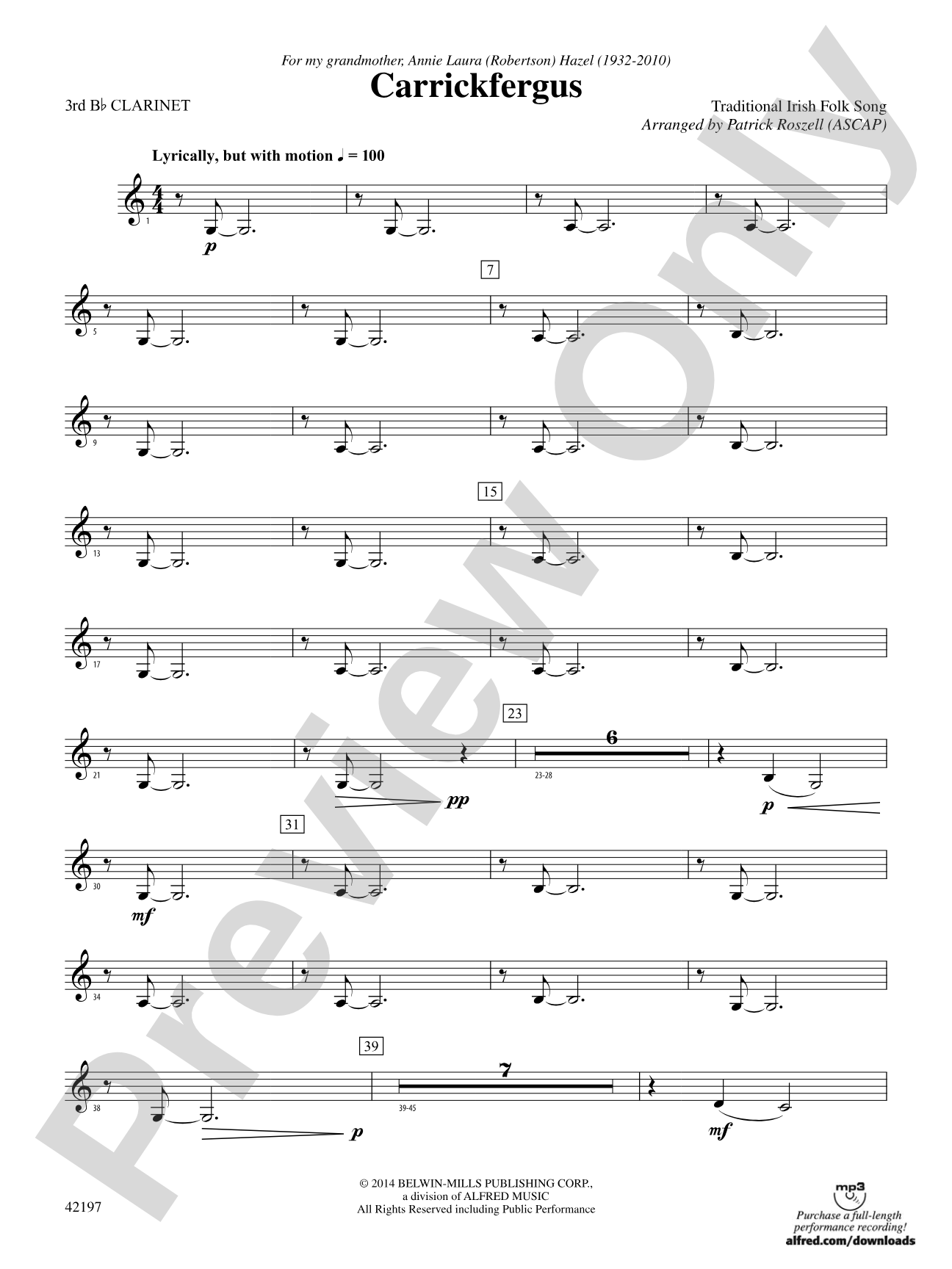 Carrickfergus: 3rd B-flat Clarinet