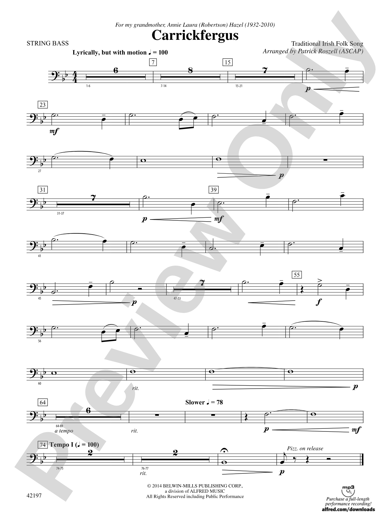 Carrickfergus: String Bass