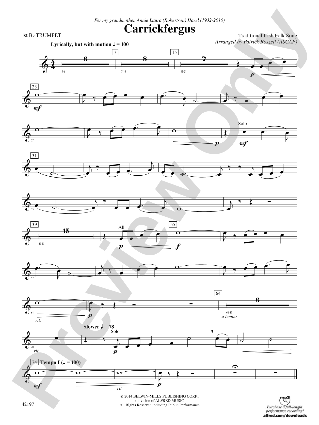 Carrickfergus: 1st B-flat Trumpet