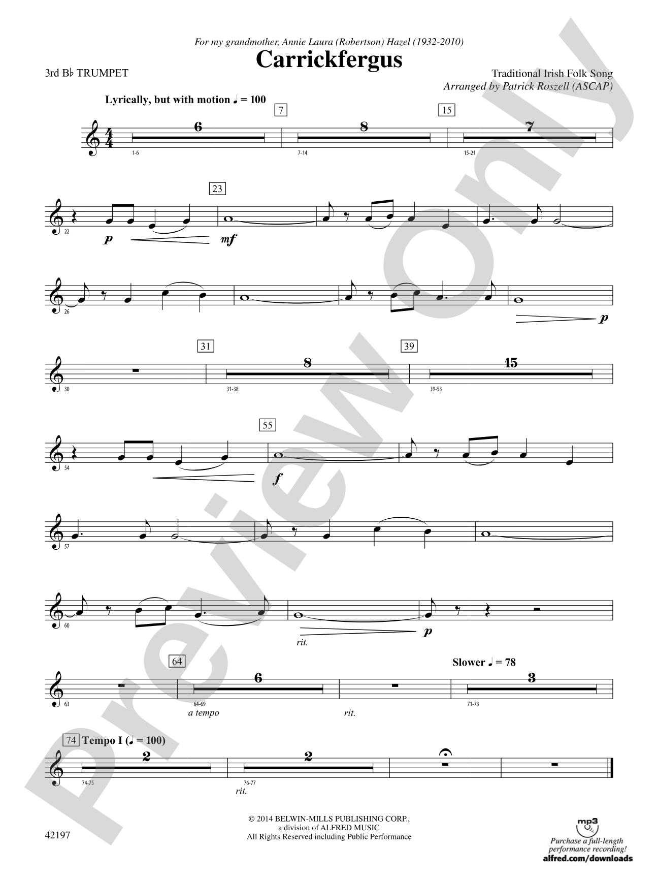 Carrickfergus: 3rd B-flat Trumpet