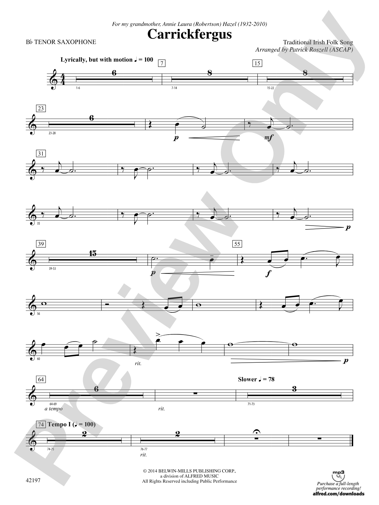 Carrickfergus: B-flat Tenor Saxophone