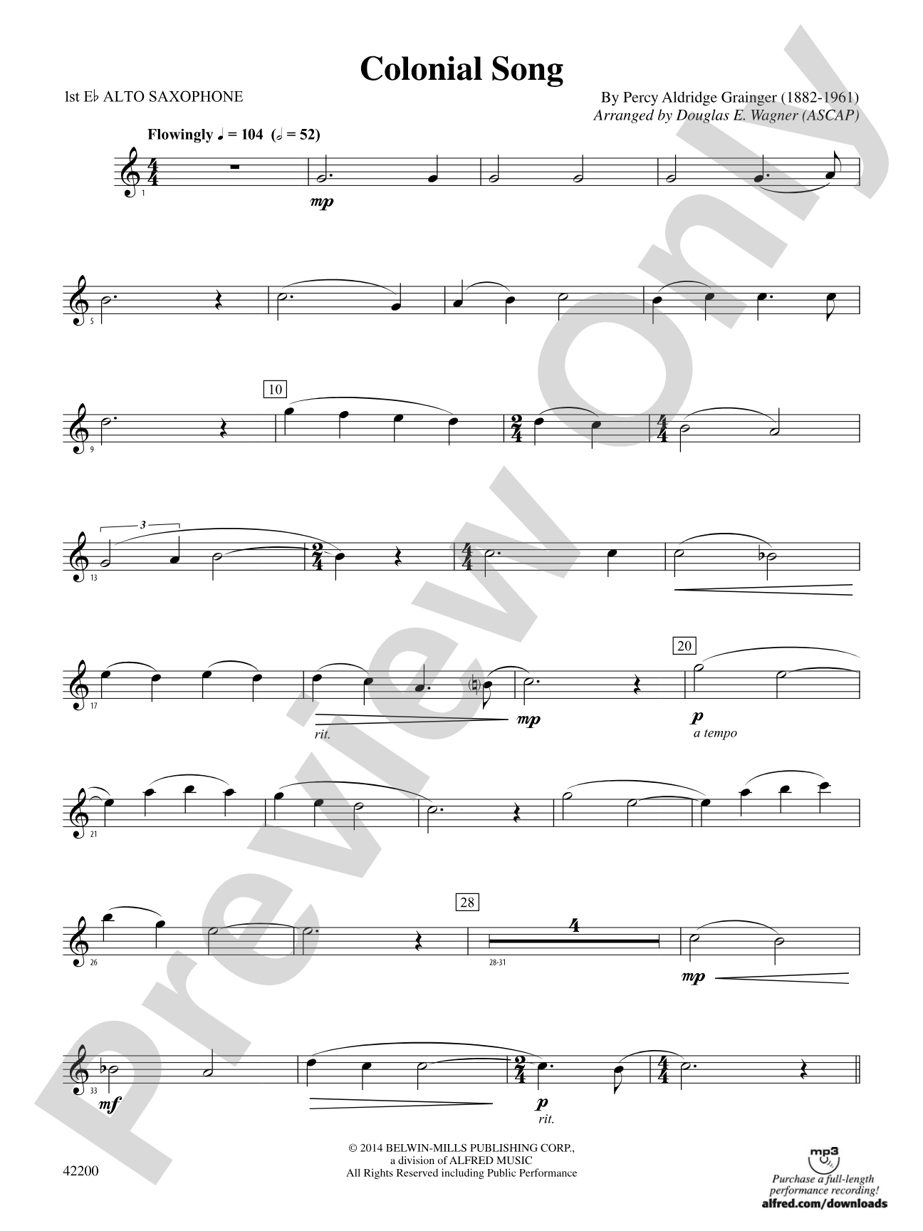 Colonial Song: E-flat Alto Saxophone