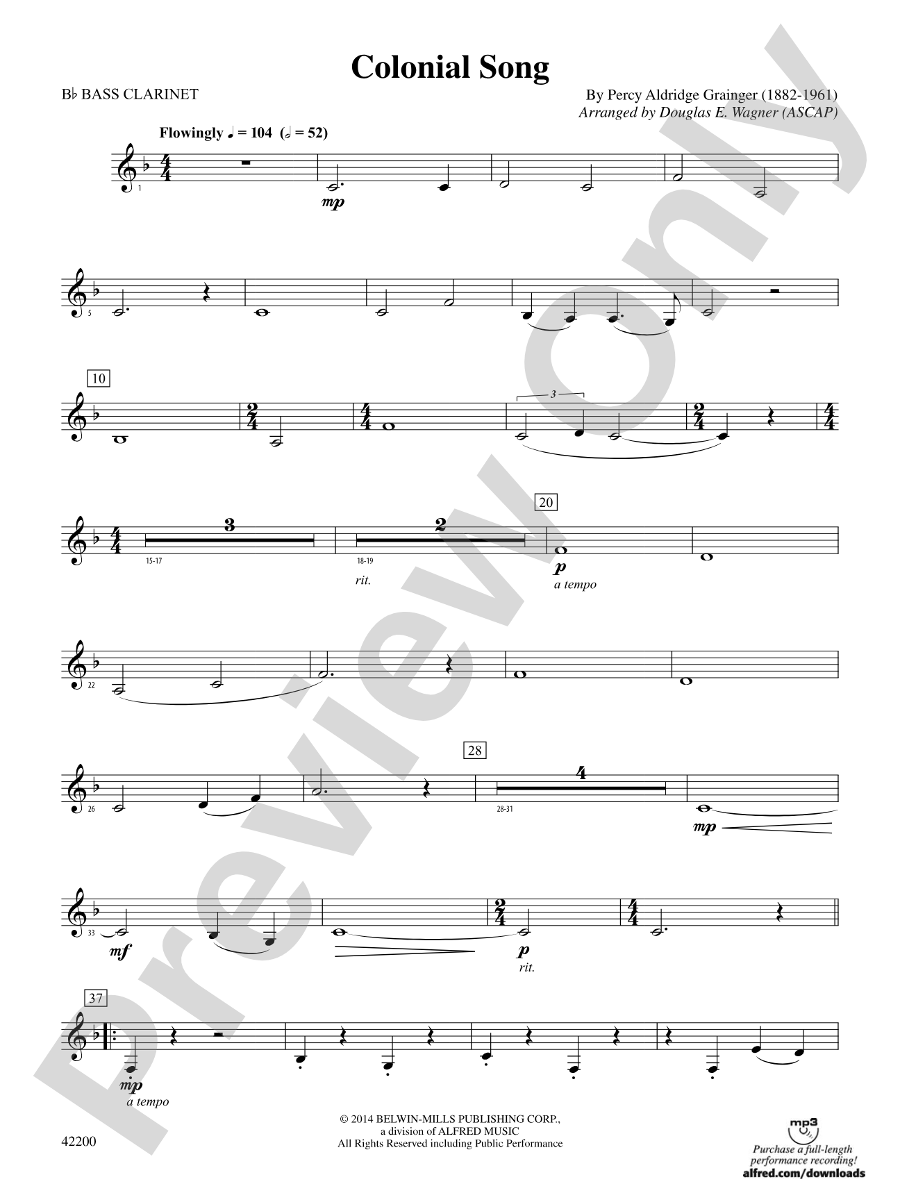 Colonial Song: B-flat Bass Clarinet