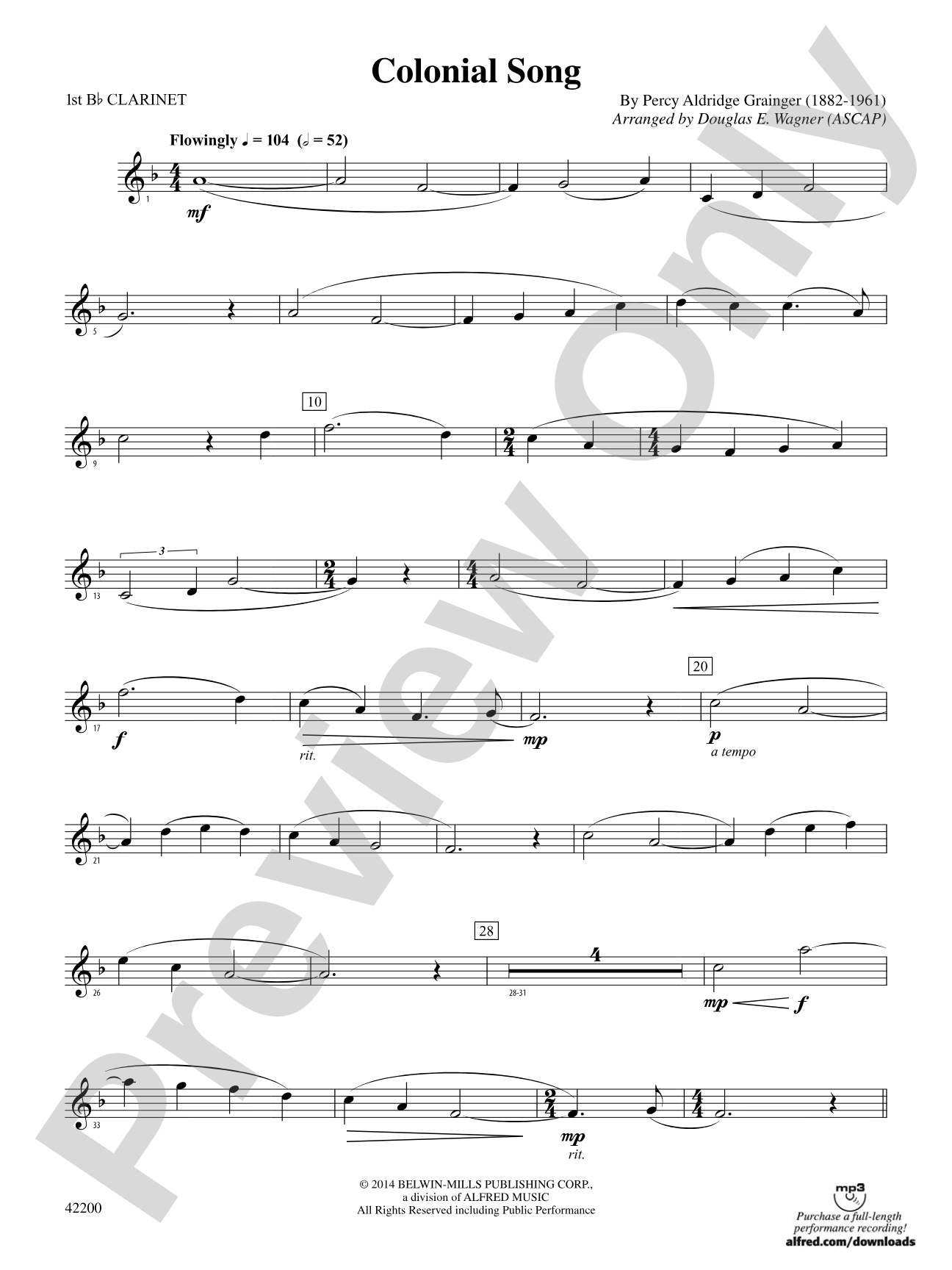 Colonial Song: 1st B-flat Clarinet