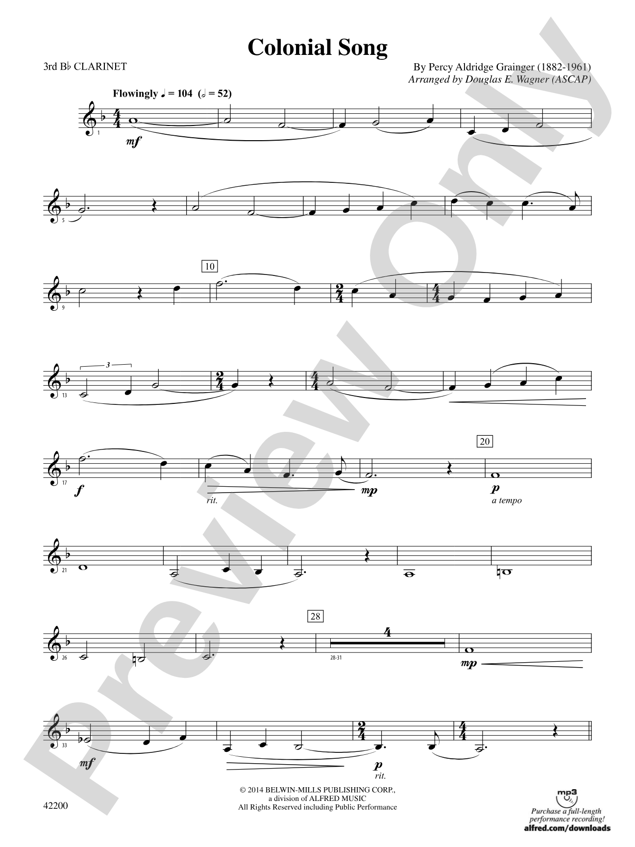 Colonial Song: 3rd B-flat Clarinet