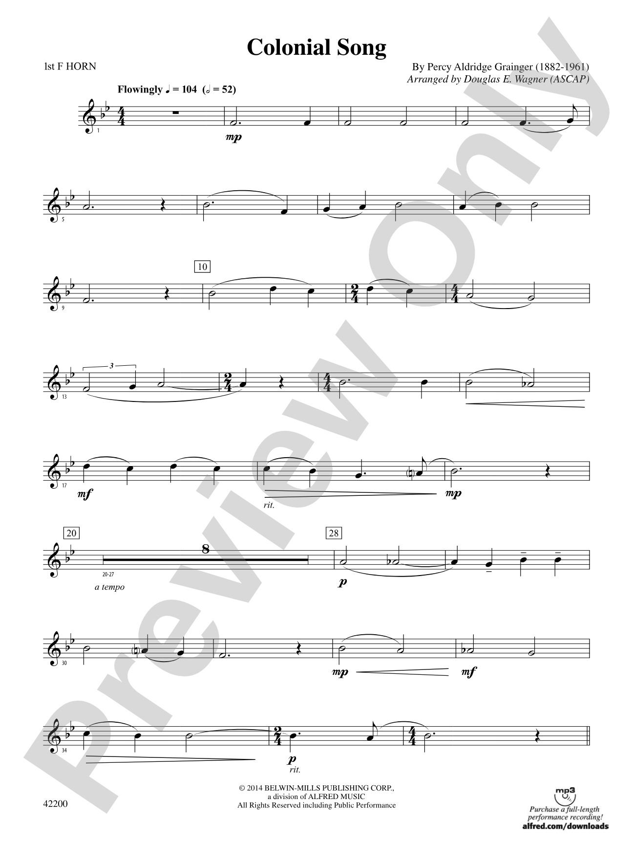 Colonial Song: 1st F Horn