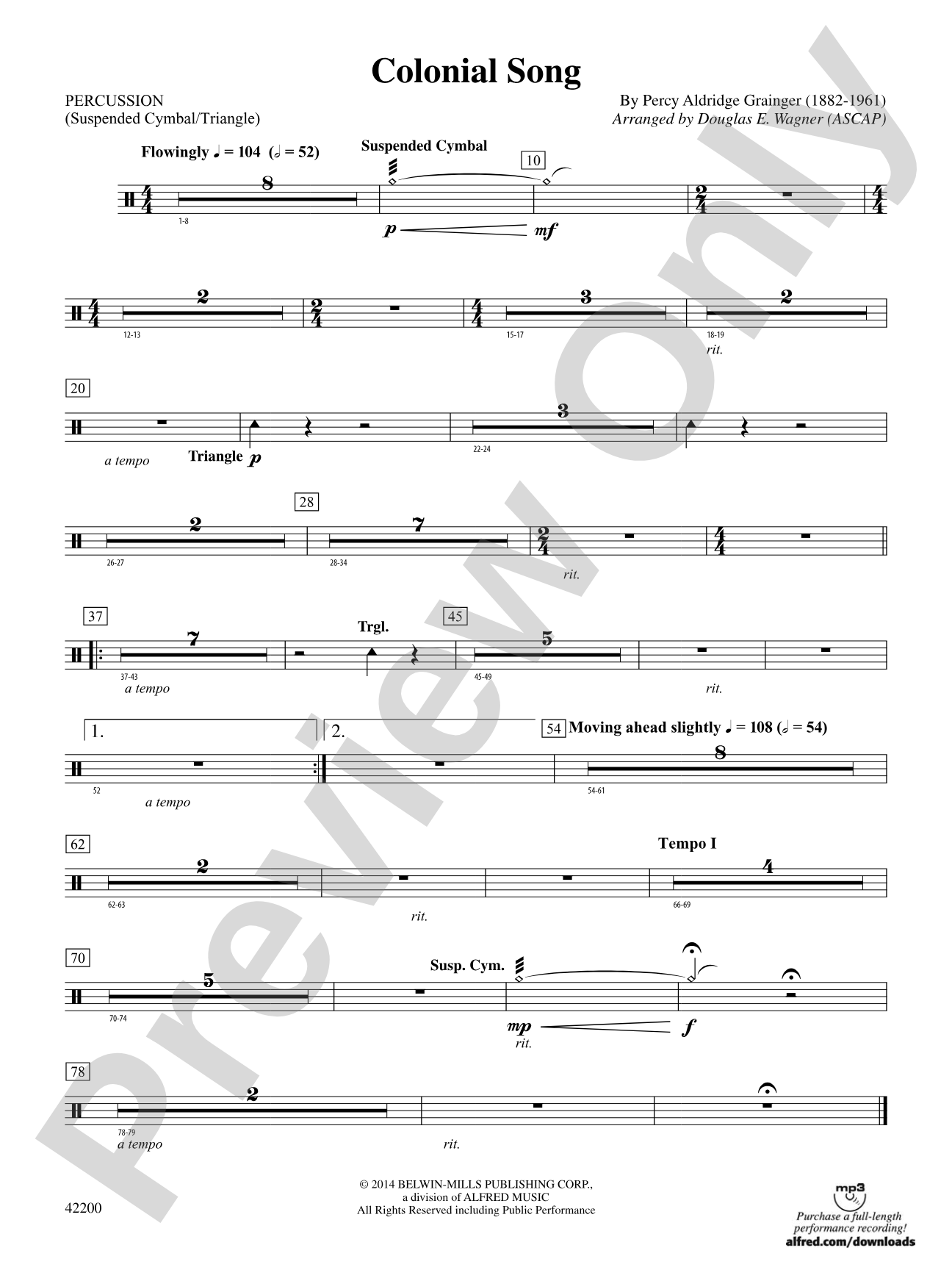 Colonial Song: 1st Percussion