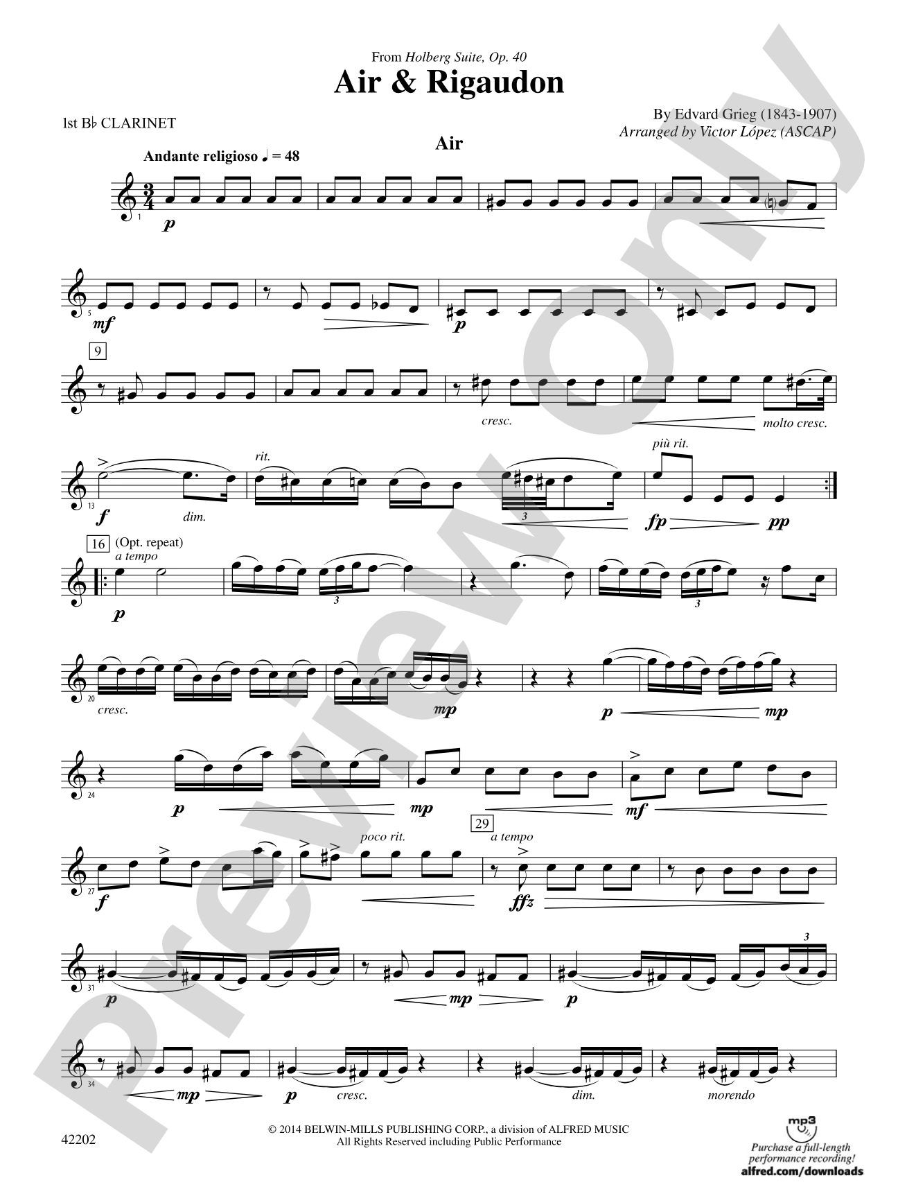 Air & Rigaudon: 1st B-flat Clarinet