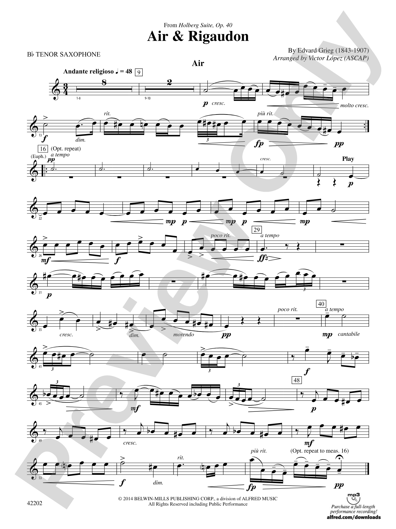 Air & Rigaudon: B-flat Tenor Saxophone