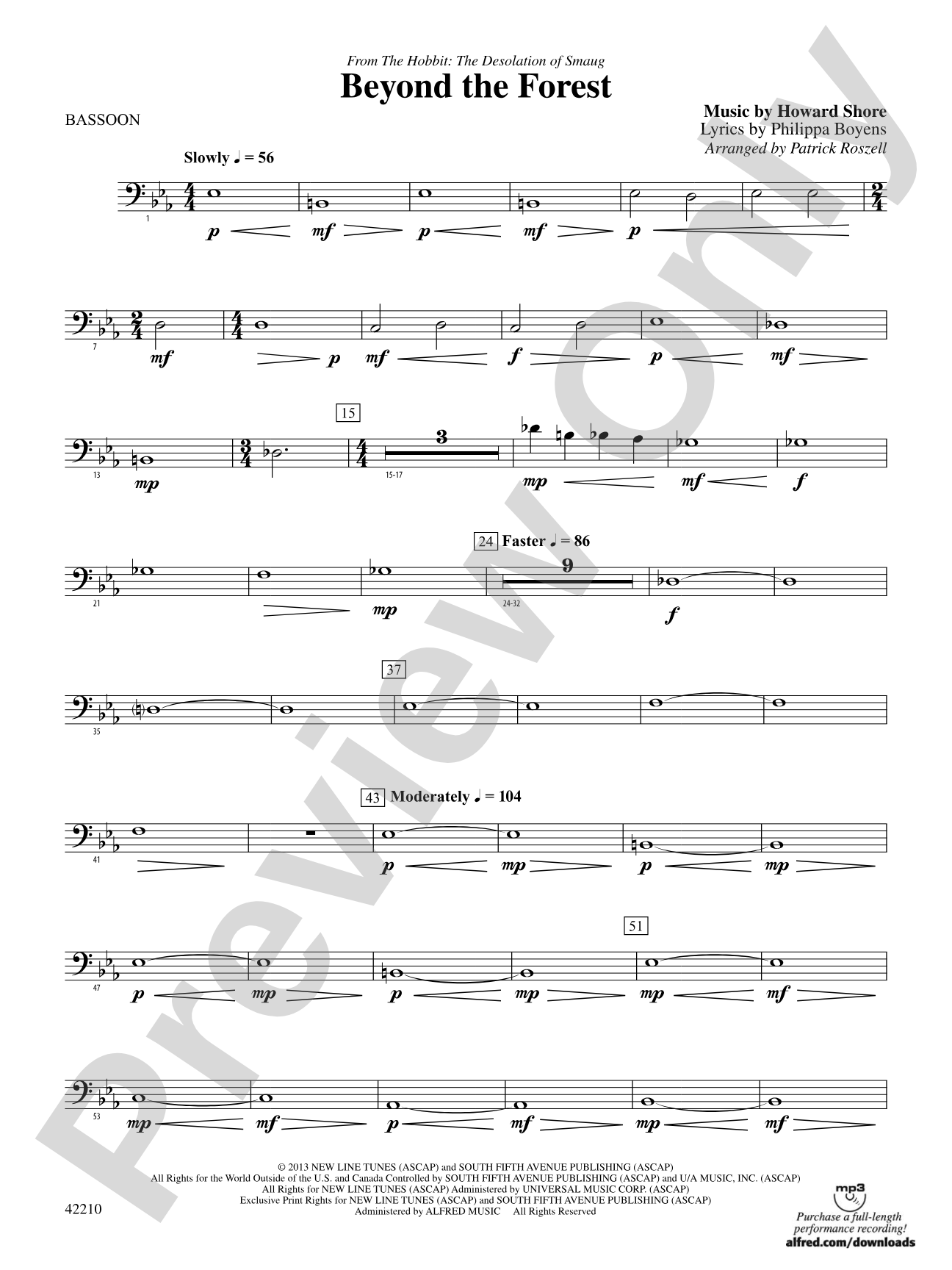 Beyond the Forest (from The Hobbit: The Desolation of Smaug): Bassoon