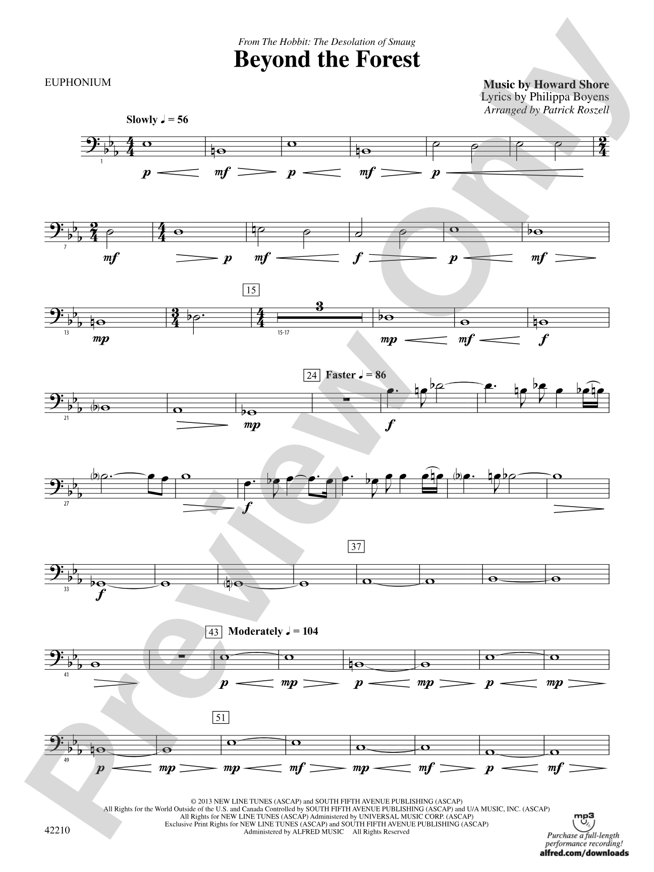 Beyond the Forest (from The Hobbit: The Desolation of Smaug): Baritone B.C.