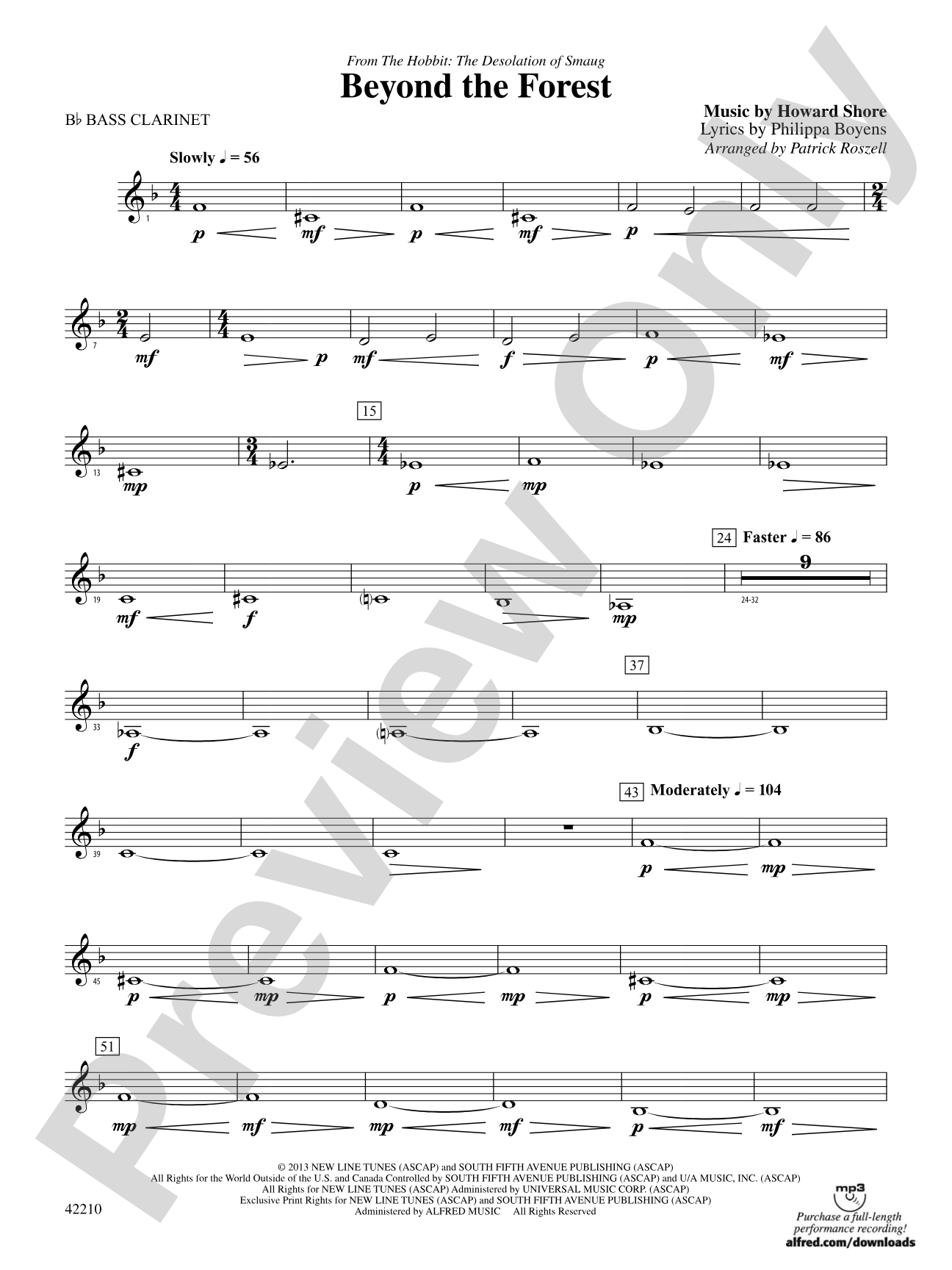 Beyond the Forest (from The Hobbit: The Desolation of Smaug): B-flat Bass Clarinet