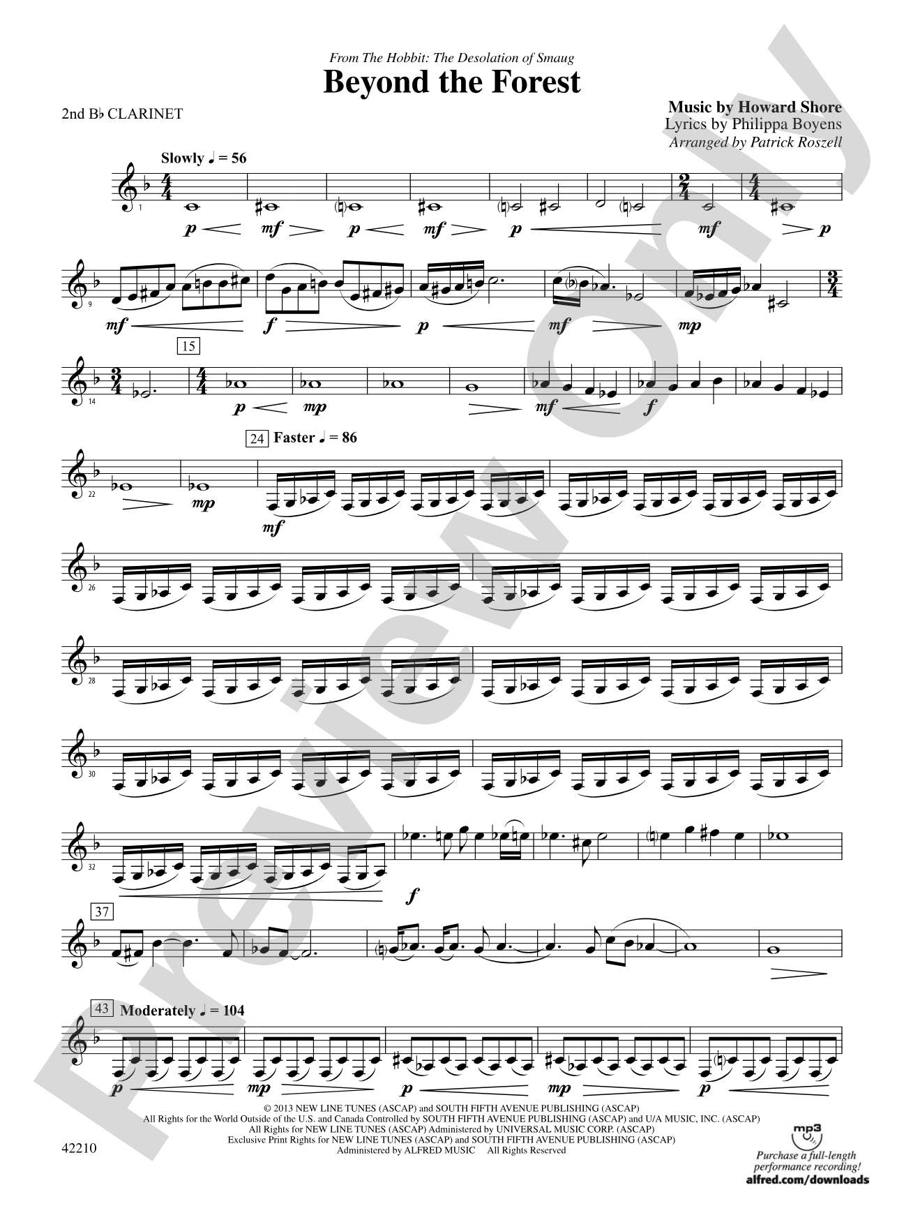 Beyond the Forest (from The Hobbit: The Desolation of Smaug): 2nd B-flat Clarinet