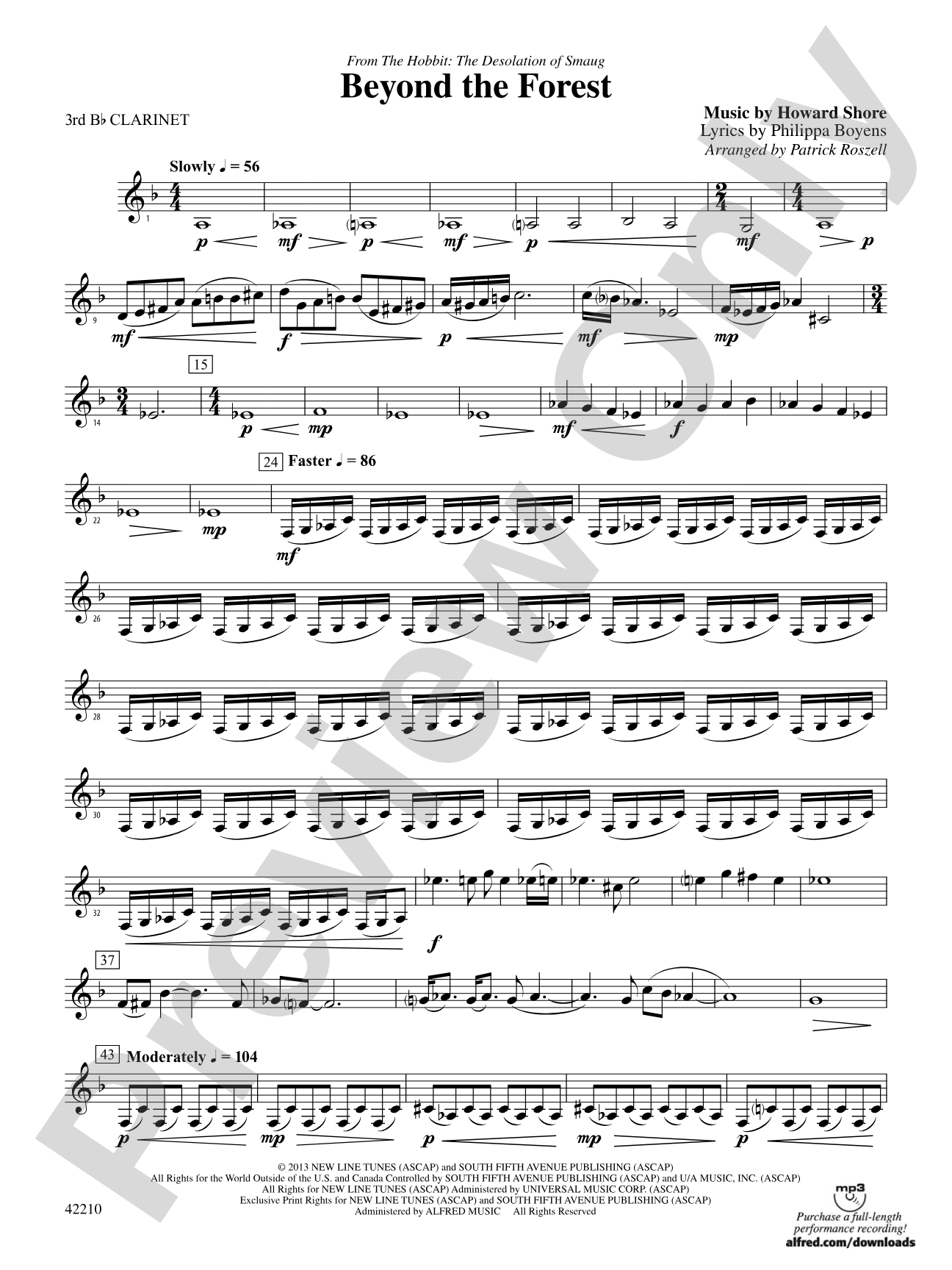 Beyond the Forest (from The Hobbit: The Desolation of Smaug): 3rd B-flat Clarinet