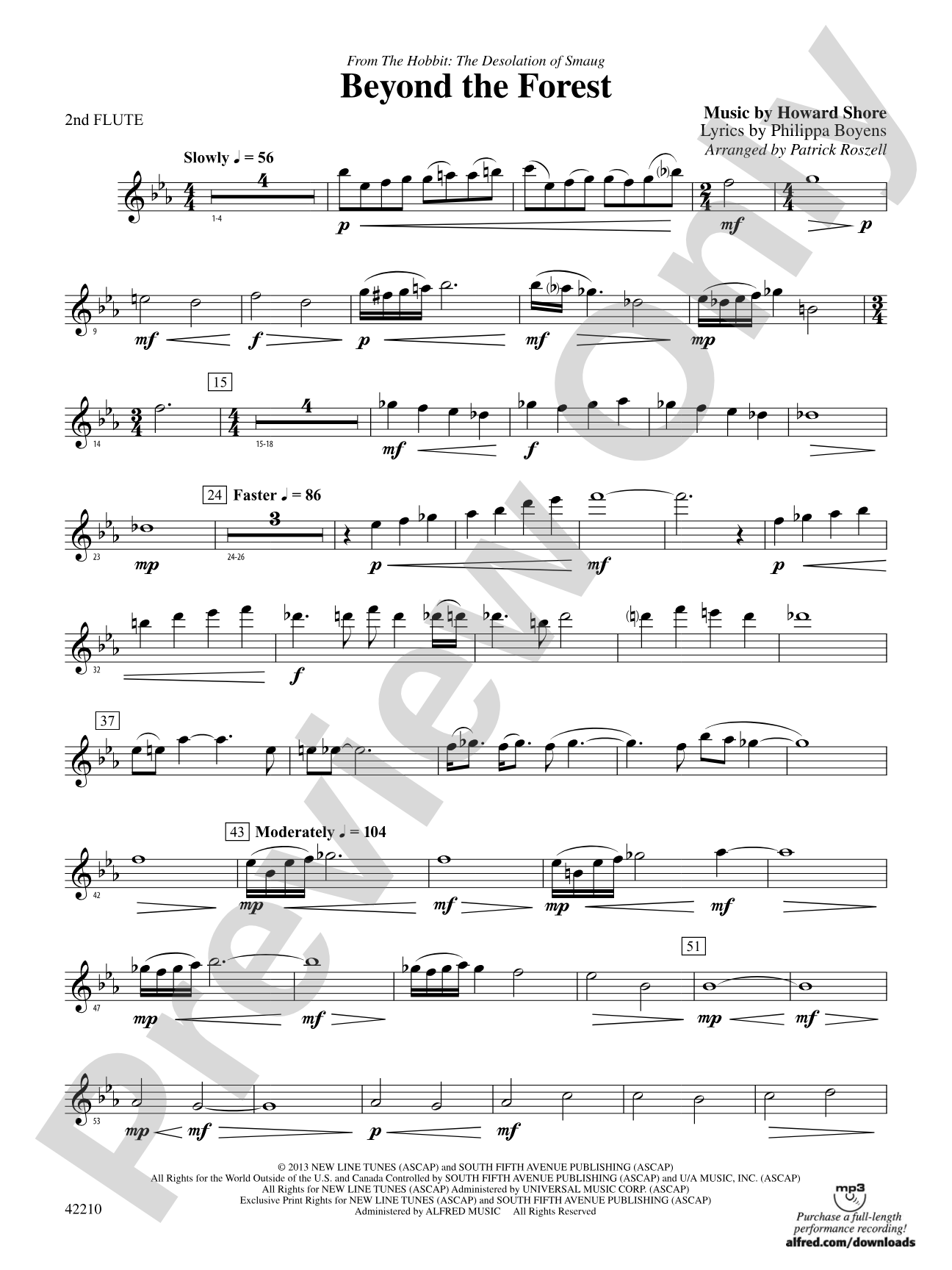 Beyond the Forest (from The Hobbit: The Desolation of Smaug): 2nd Flute