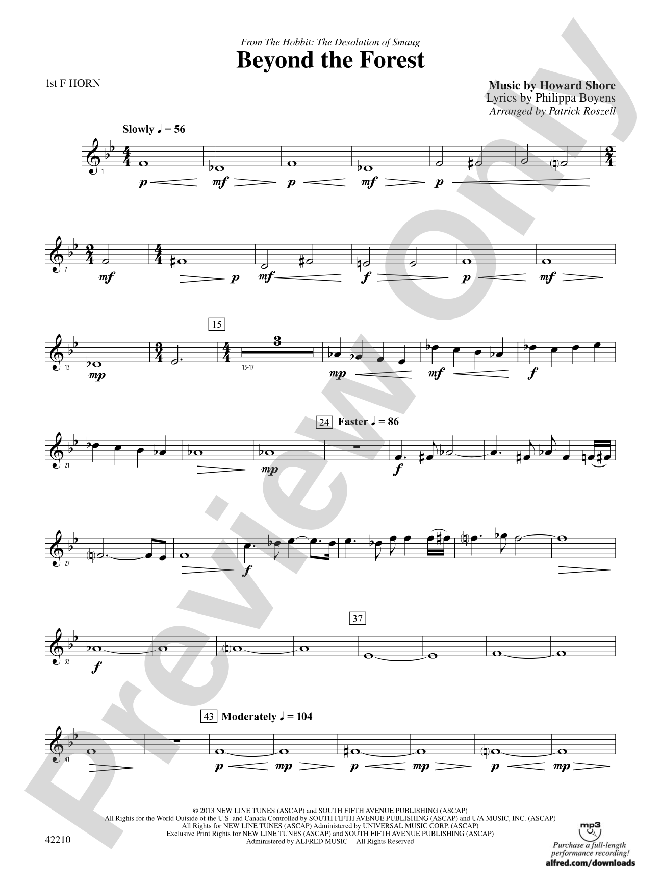 Beyond the Forest (from The Hobbit: The Desolation of Smaug): 1st F Horn