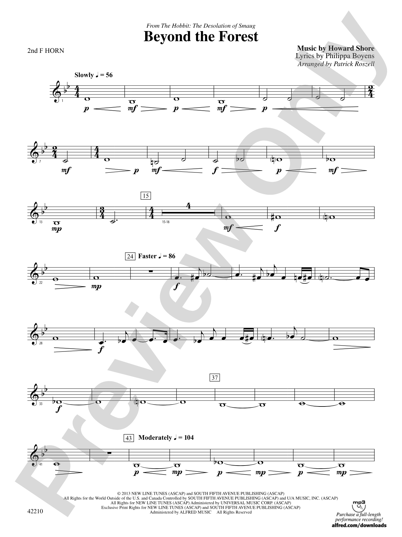 Beyond the Forest (from The Hobbit: The Desolation of Smaug): 2nd F Horn