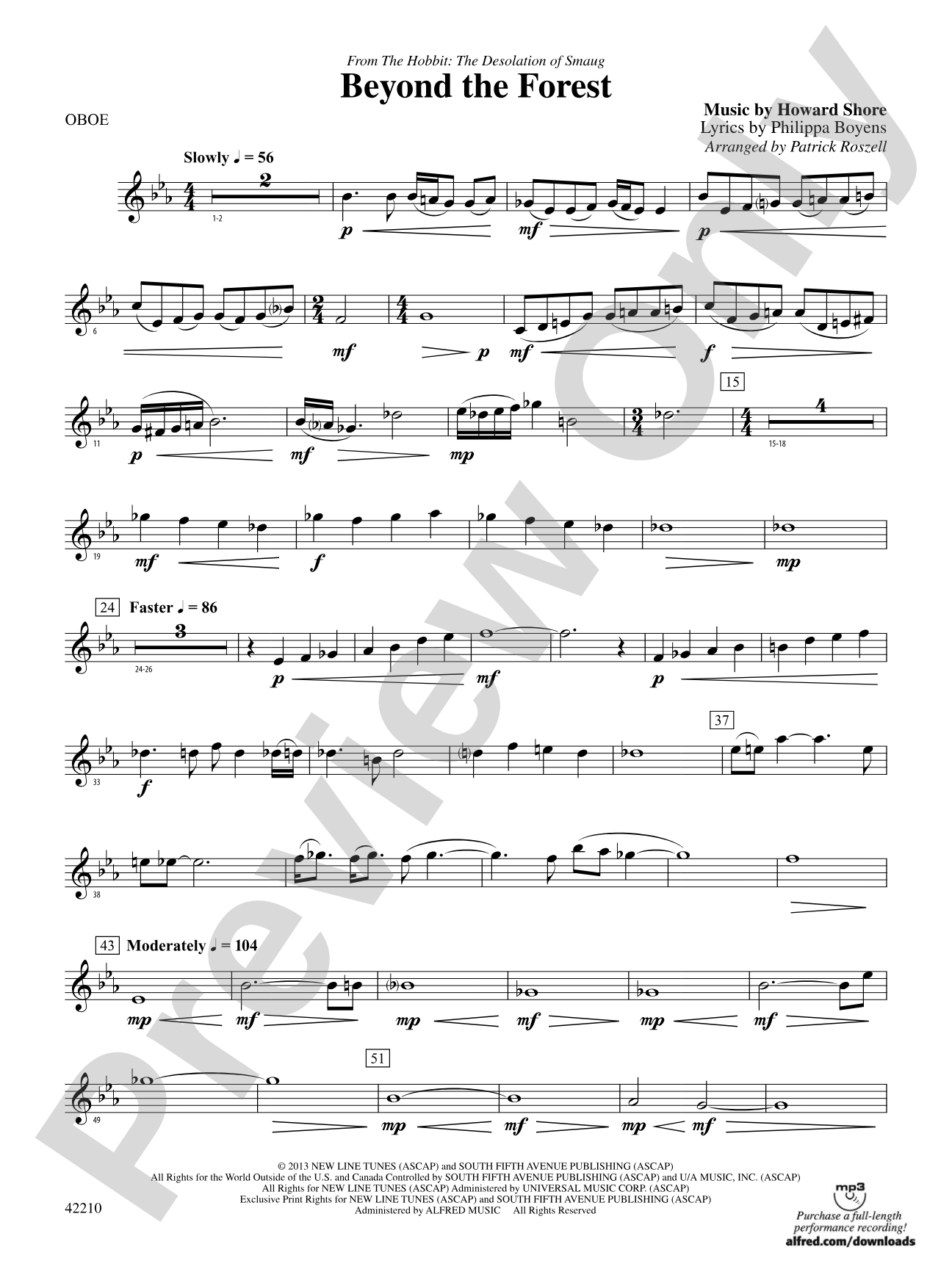 Beyond the Forest (from The Hobbit: The Desolation of Smaug): Oboe