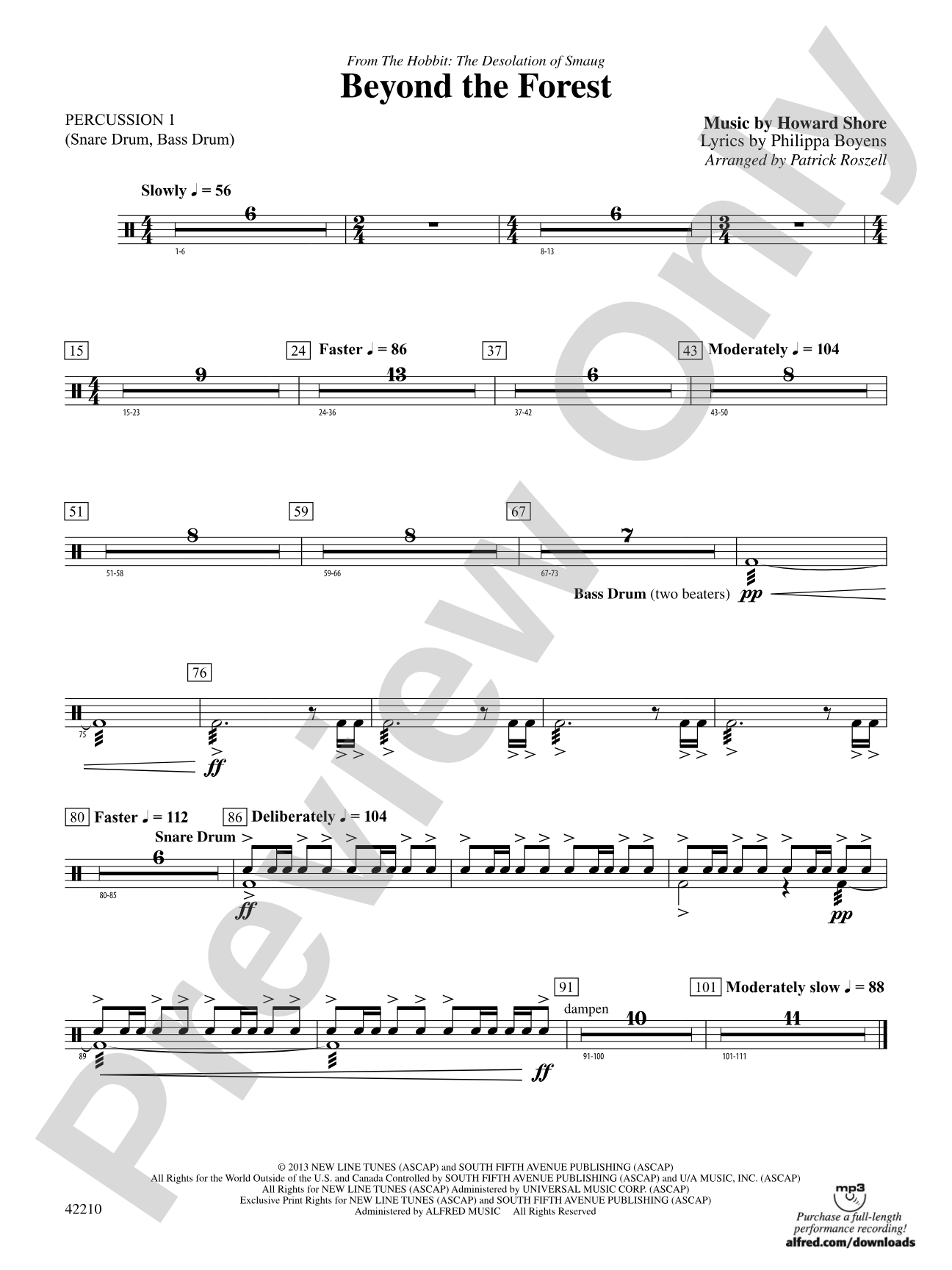 Beyond the Forest (from The Hobbit: The Desolation of Smaug): 1st Percussion