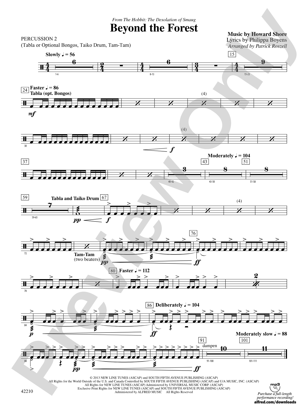 Beyond the Forest (from The Hobbit: The Desolation of Smaug): 2nd Percussion