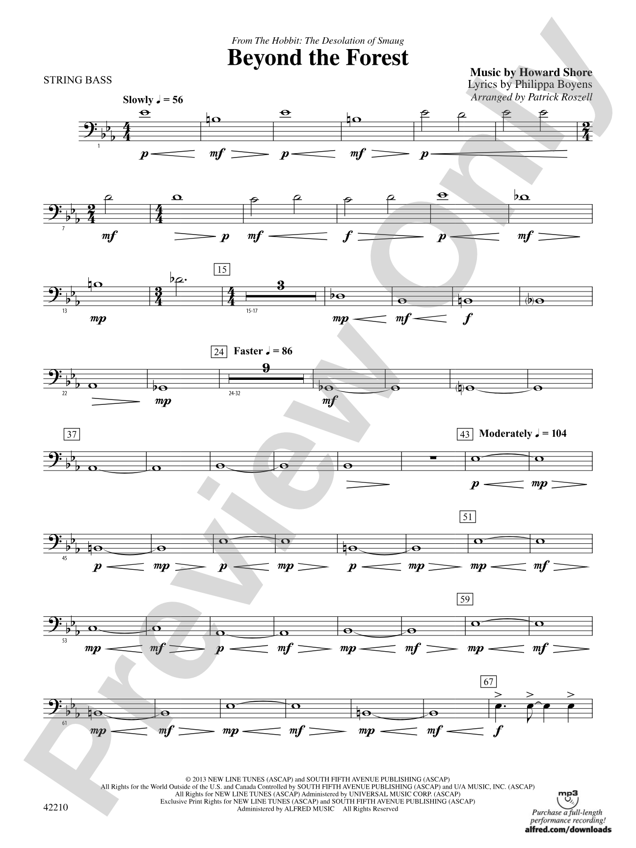 Beyond the Forest (from The Hobbit: The Desolation of Smaug): String Bass