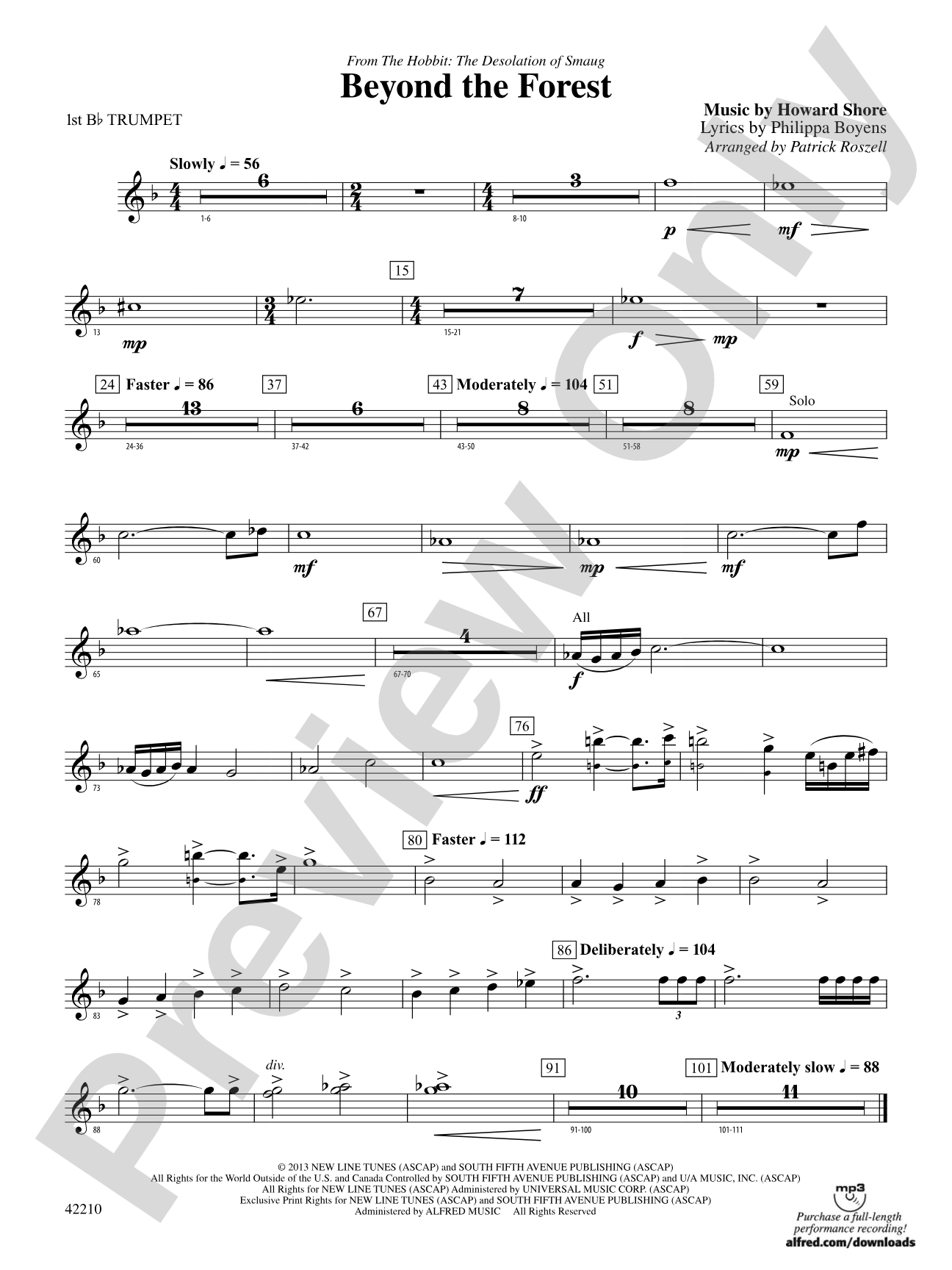 Beyond the Forest (from The Hobbit: The Desolation of Smaug): 1st B-flat Trumpet