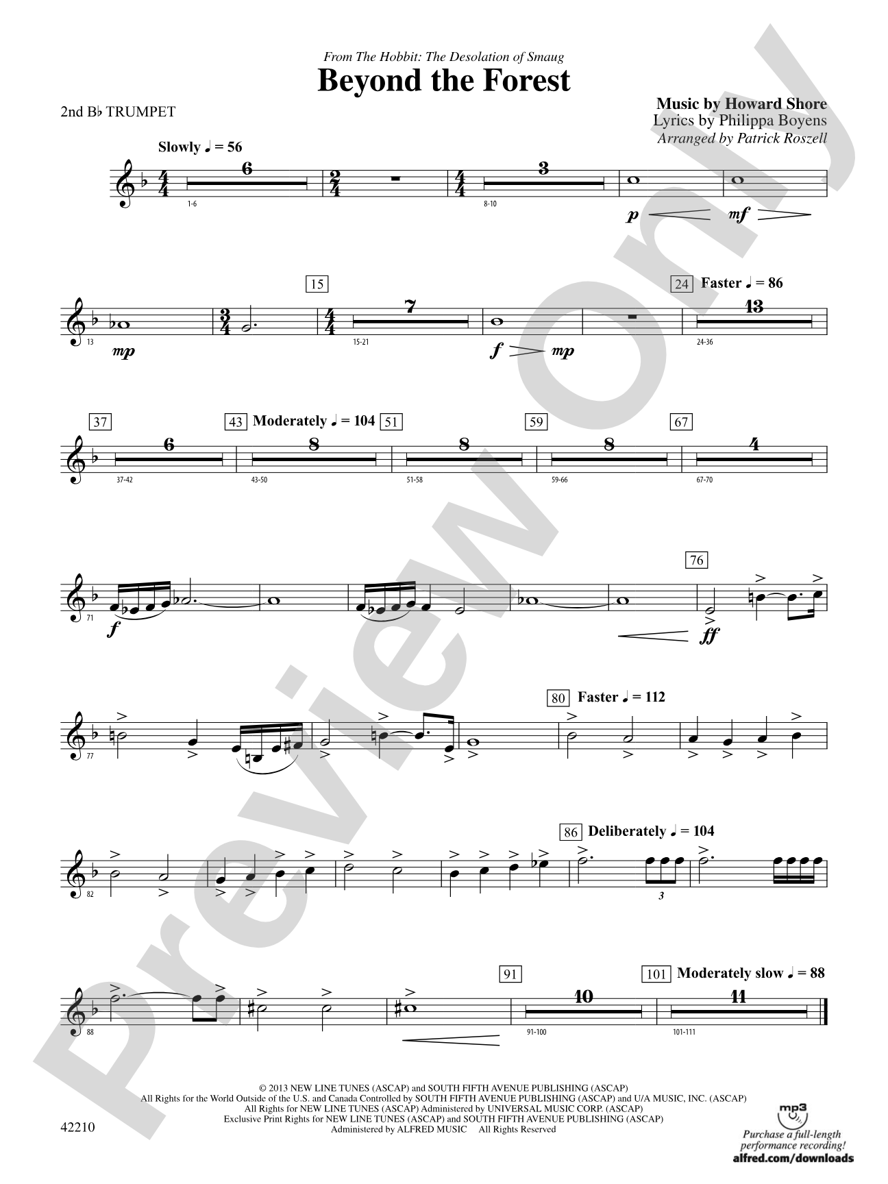 Beyond the Forest (from The Hobbit: The Desolation of Smaug): 2nd B-flat Trumpet