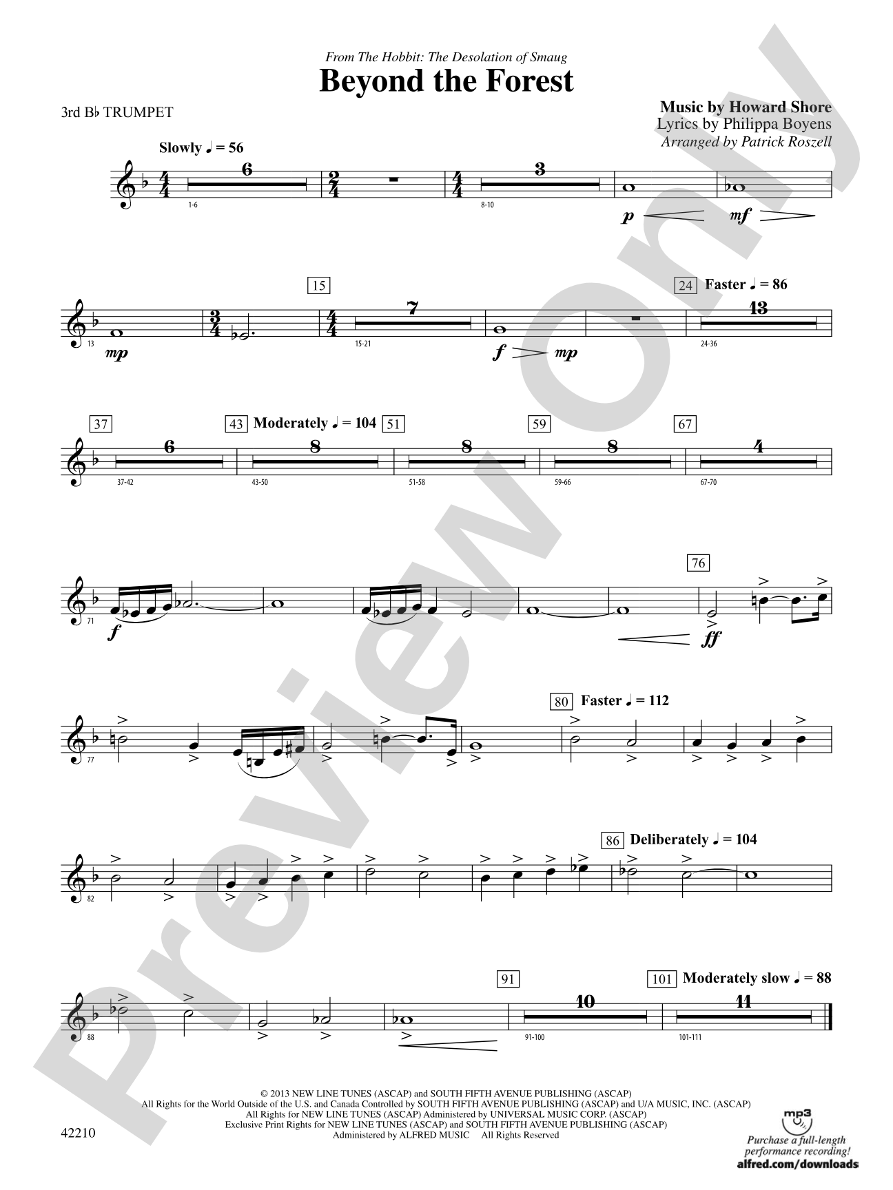 Beyond the Forest (from The Hobbit: The Desolation of Smaug): 3rd B-flat Trumpet