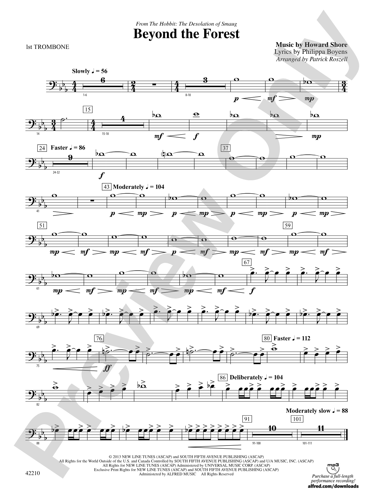 Beyond the Forest (from The Hobbit: The Desolation of Smaug): 1st Trombone