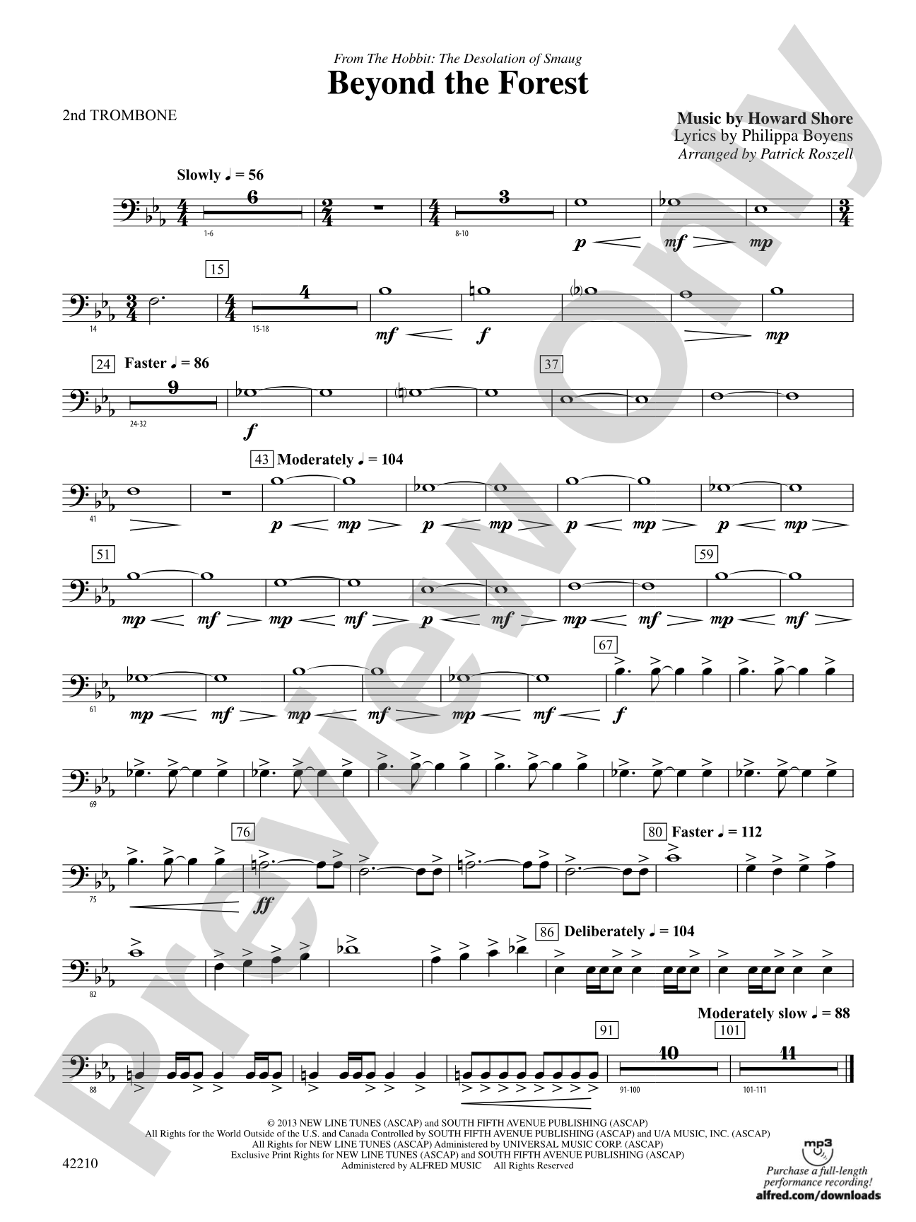 Beyond the Forest (from The Hobbit: The Desolation of Smaug): 2nd Trombone