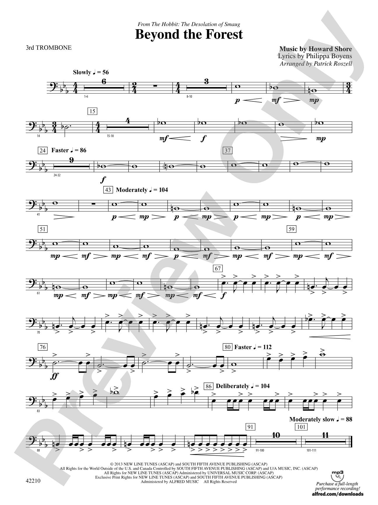 Beyond the Forest (from The Hobbit: The Desolation of Smaug): 3rd Trombone