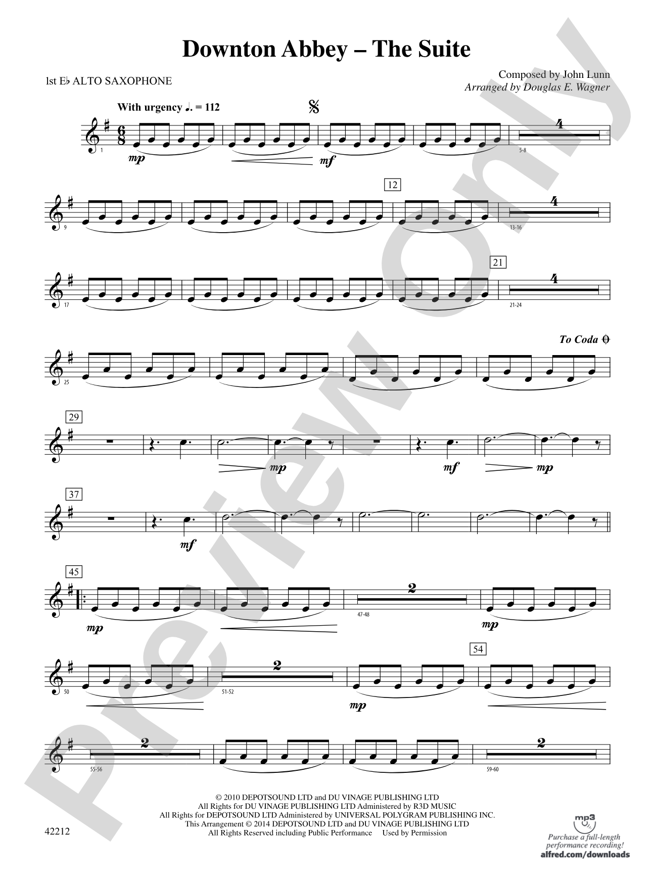 Downton Abbey -- The Suite: E-flat Alto Saxophone