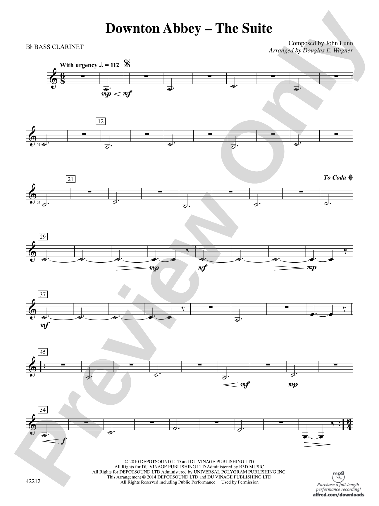 Downton Abbey -- The Suite: B-flat Bass Clarinet