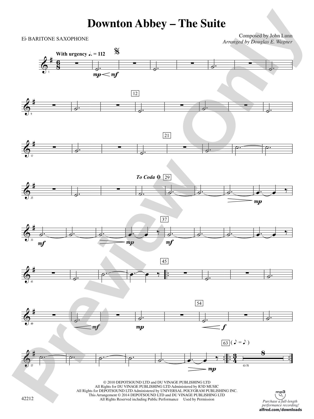 Downton Abbey -- The Suite: E-flat Baritone Saxophone