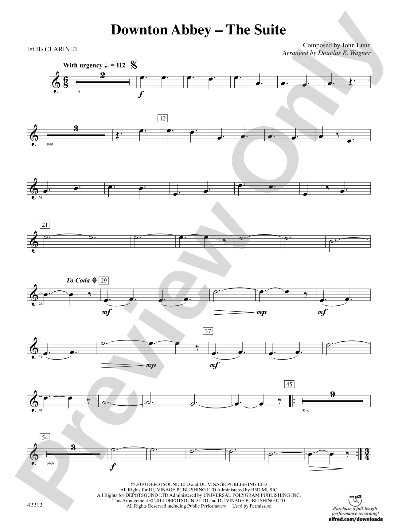 Downton Abbey -- The Suite: 1st B-flat Clarinet