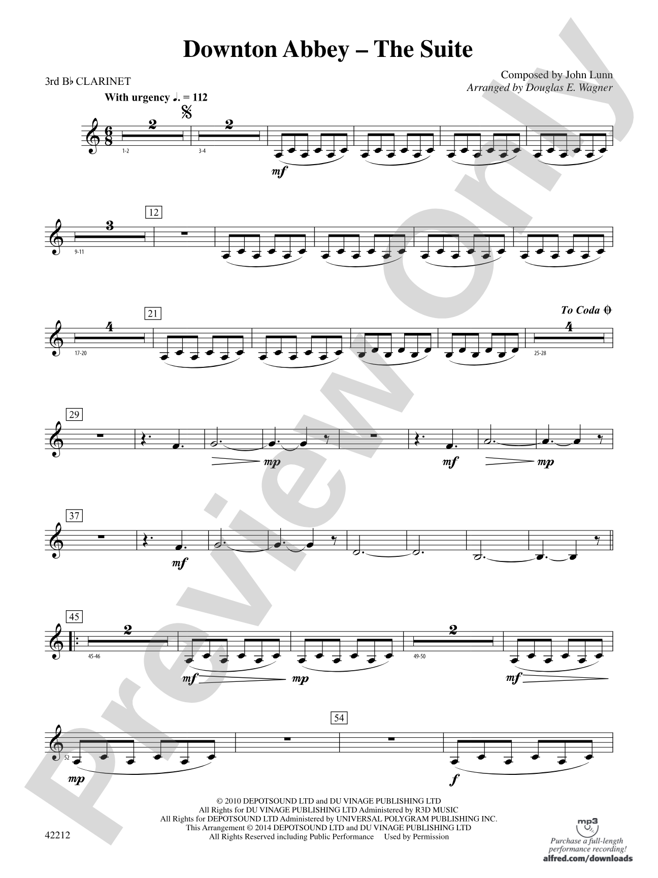 Downton Abbey -- The Suite: 3rd B-flat Clarinet