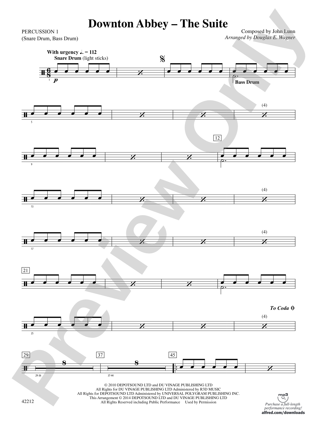 Downton Abbey -- The Suite: 1st Percussion