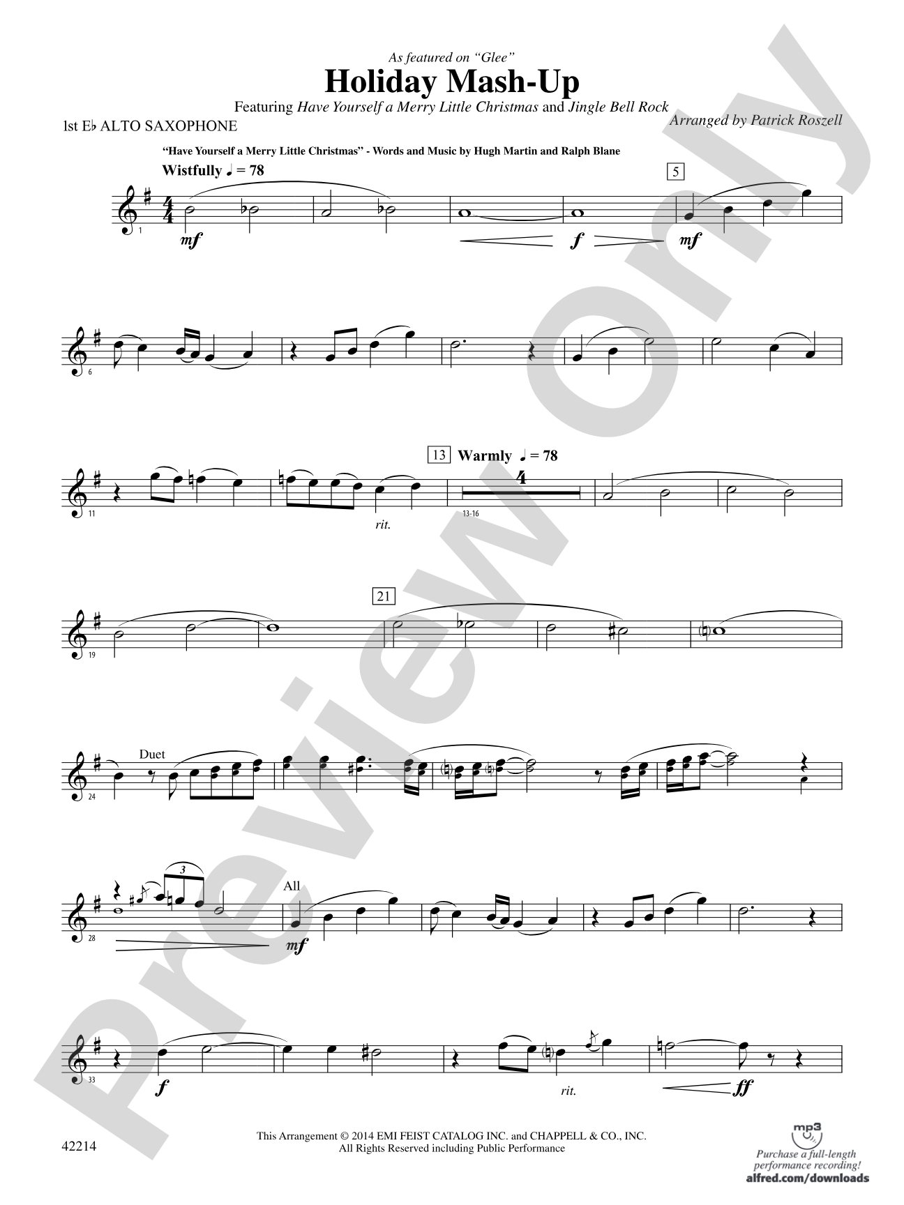 Holiday Mash-Up (as featured on Glee): E-flat Alto Saxophone