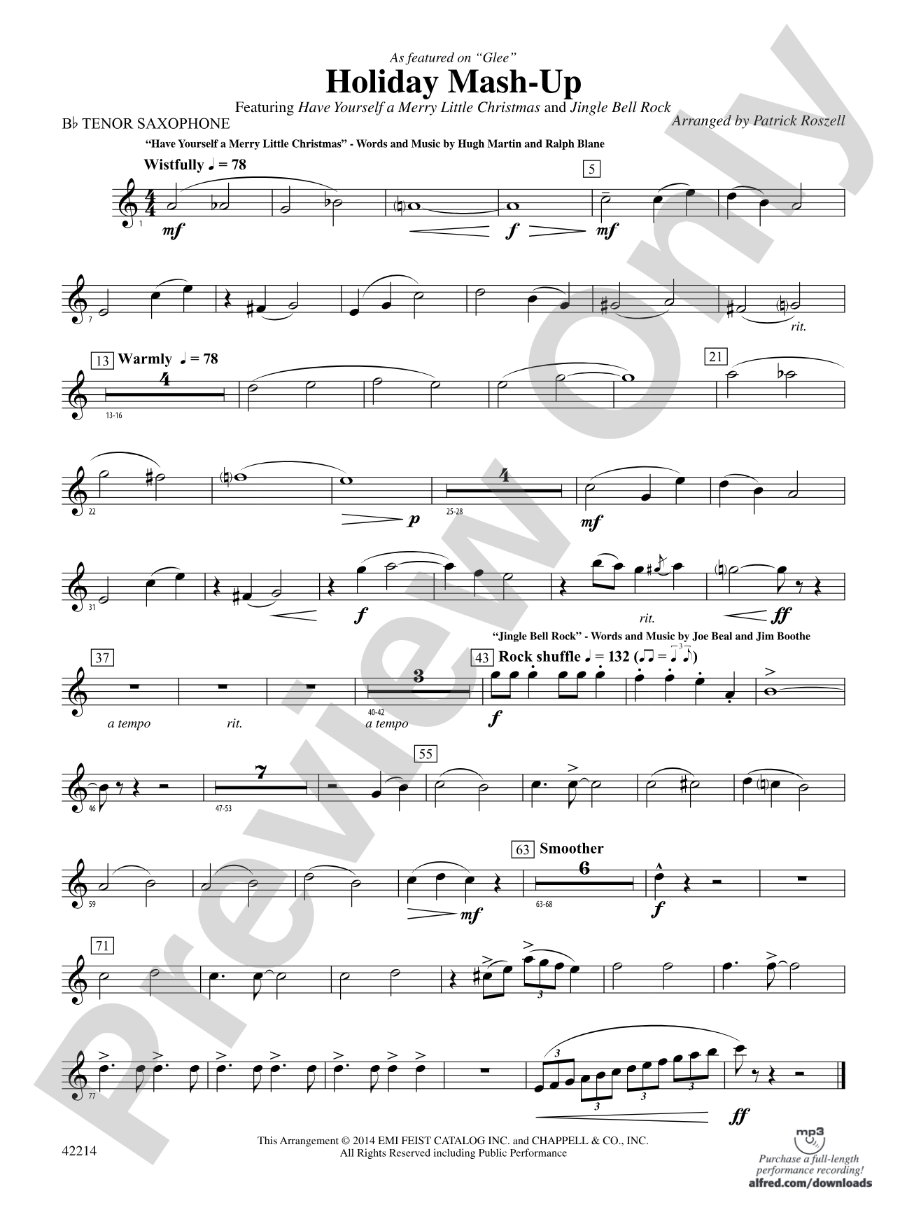 Holiday Mash-Up (as featured on Glee): B-flat Tenor Saxophone