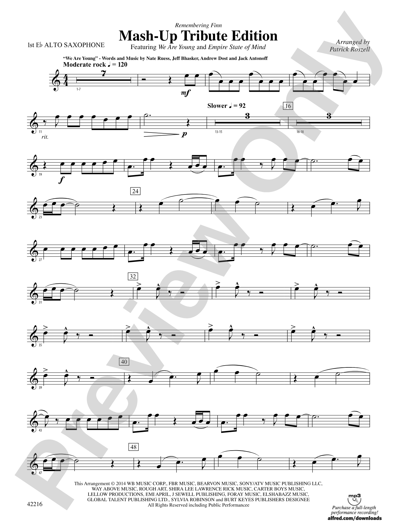 Mash-Up---Tribute Edition (Remembering Finn) (as featured on Glee): E-flat Alto Saxophone