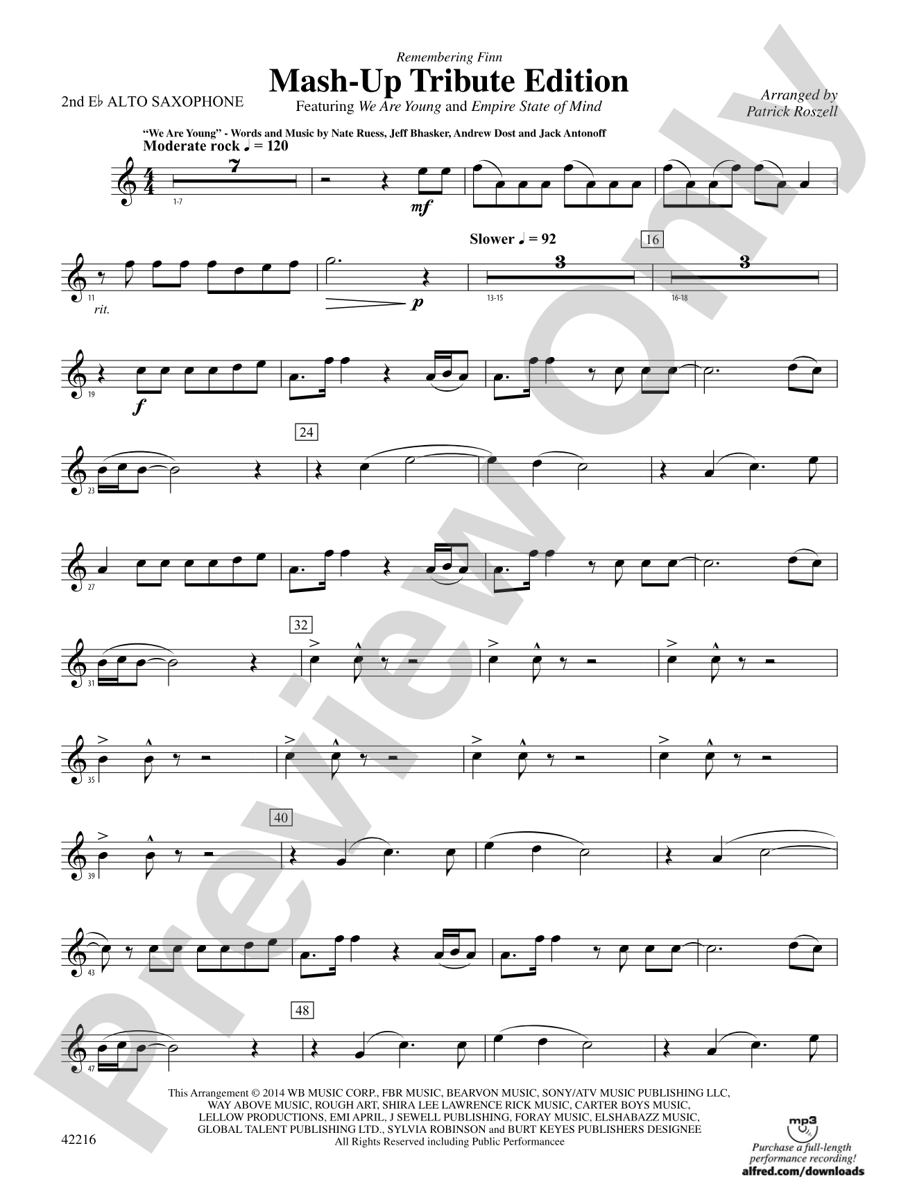 Mash-Up---Tribute Edition (Remembering Finn) (as featured on Glee): 2nd E-flat Alto Saxophone