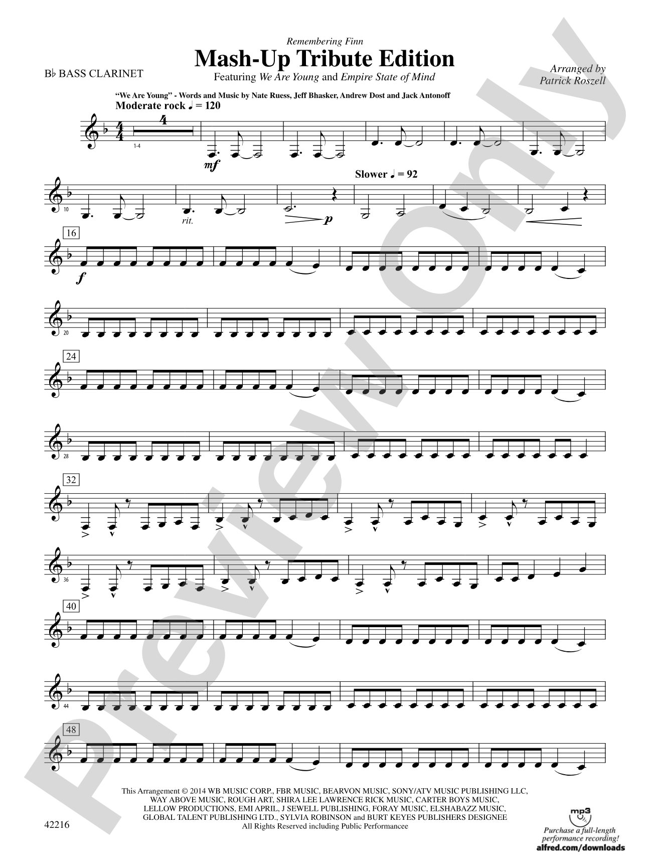 Mash-Up---Tribute Edition (Remembering Finn) (as featured on Glee): B-flat Bass Clarinet