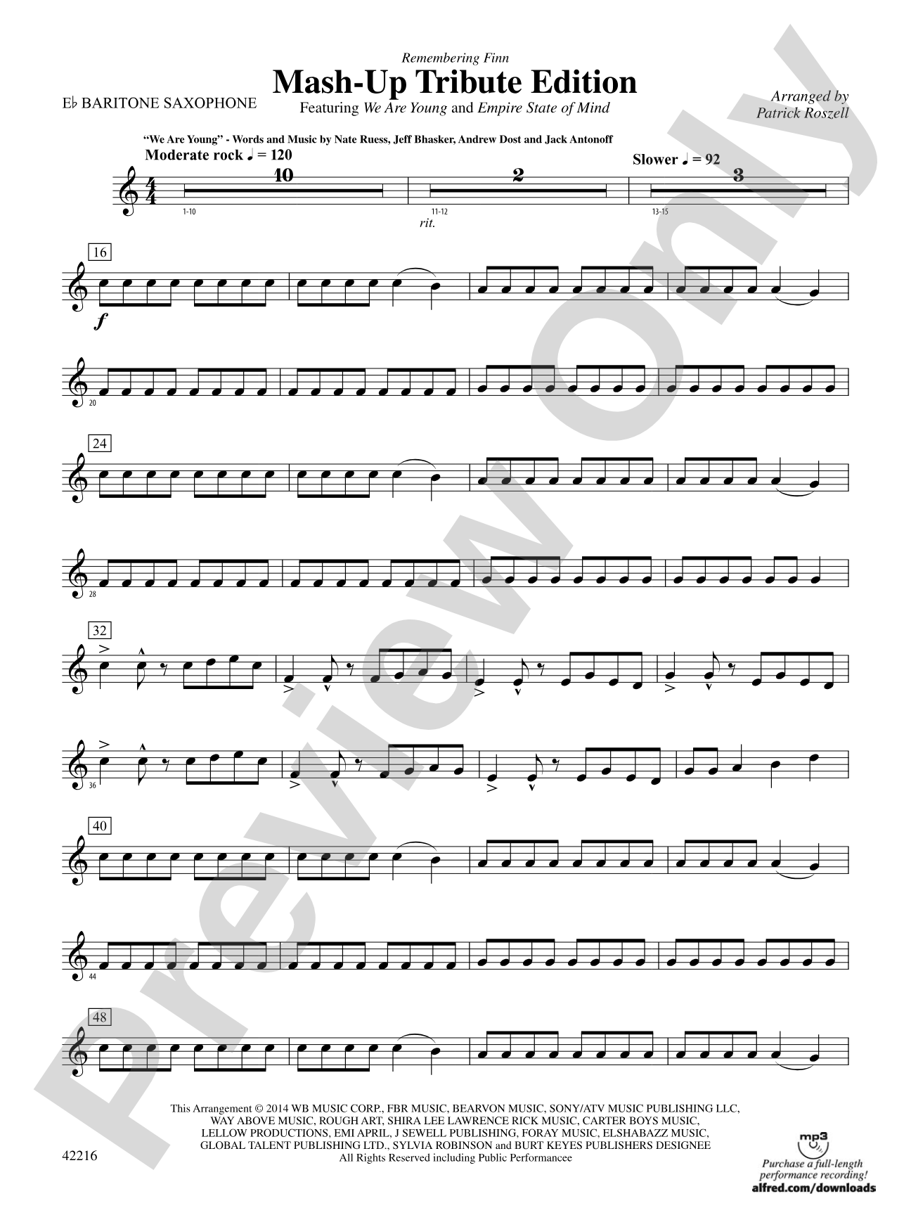 Mash-Up---Tribute Edition (Remembering Finn) (as featured on Glee): E-flat Baritone Saxophone