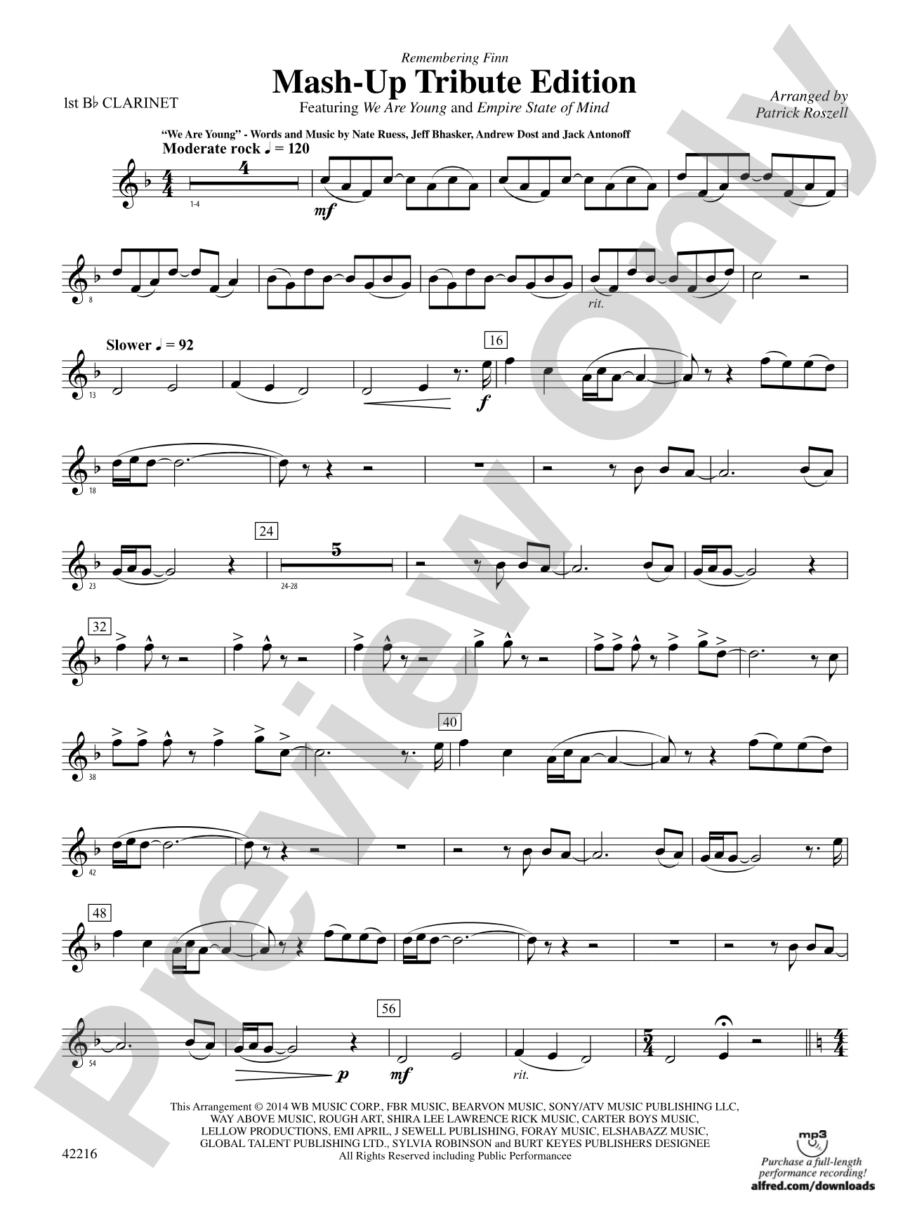 Mash-Up---Tribute Edition (Remembering Finn) (as featured on Glee): 1st B-flat Clarinet